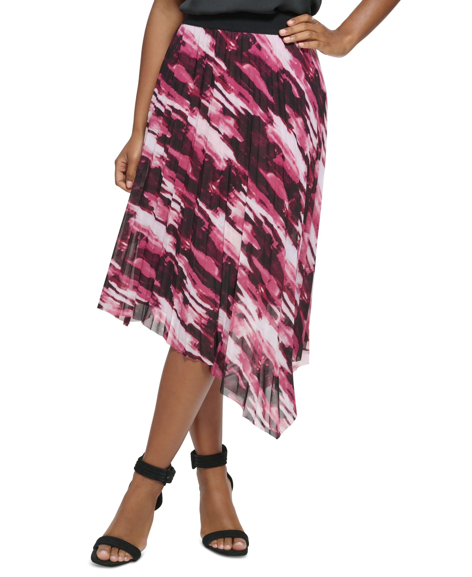 Women's Printed Asymmetrical Hem Pleated Midi Skirt