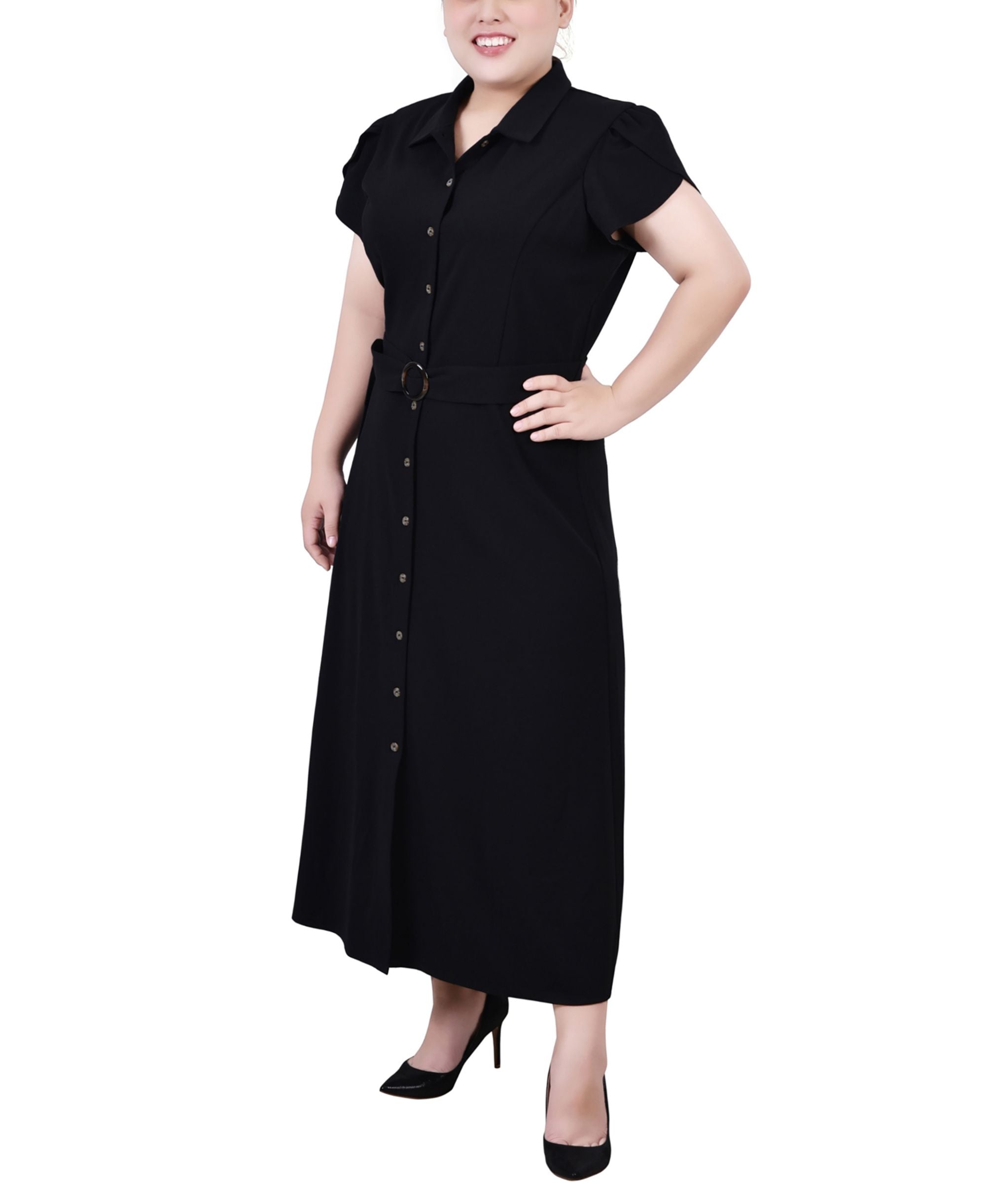 Plus Size Midi Petal Sleeve Dress