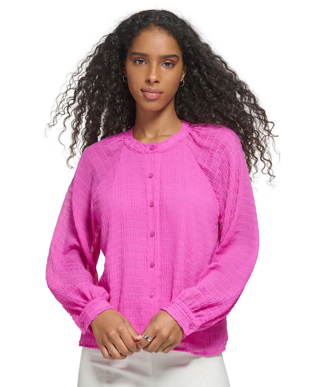 Long Sleeve Textured Chiffon Blouse