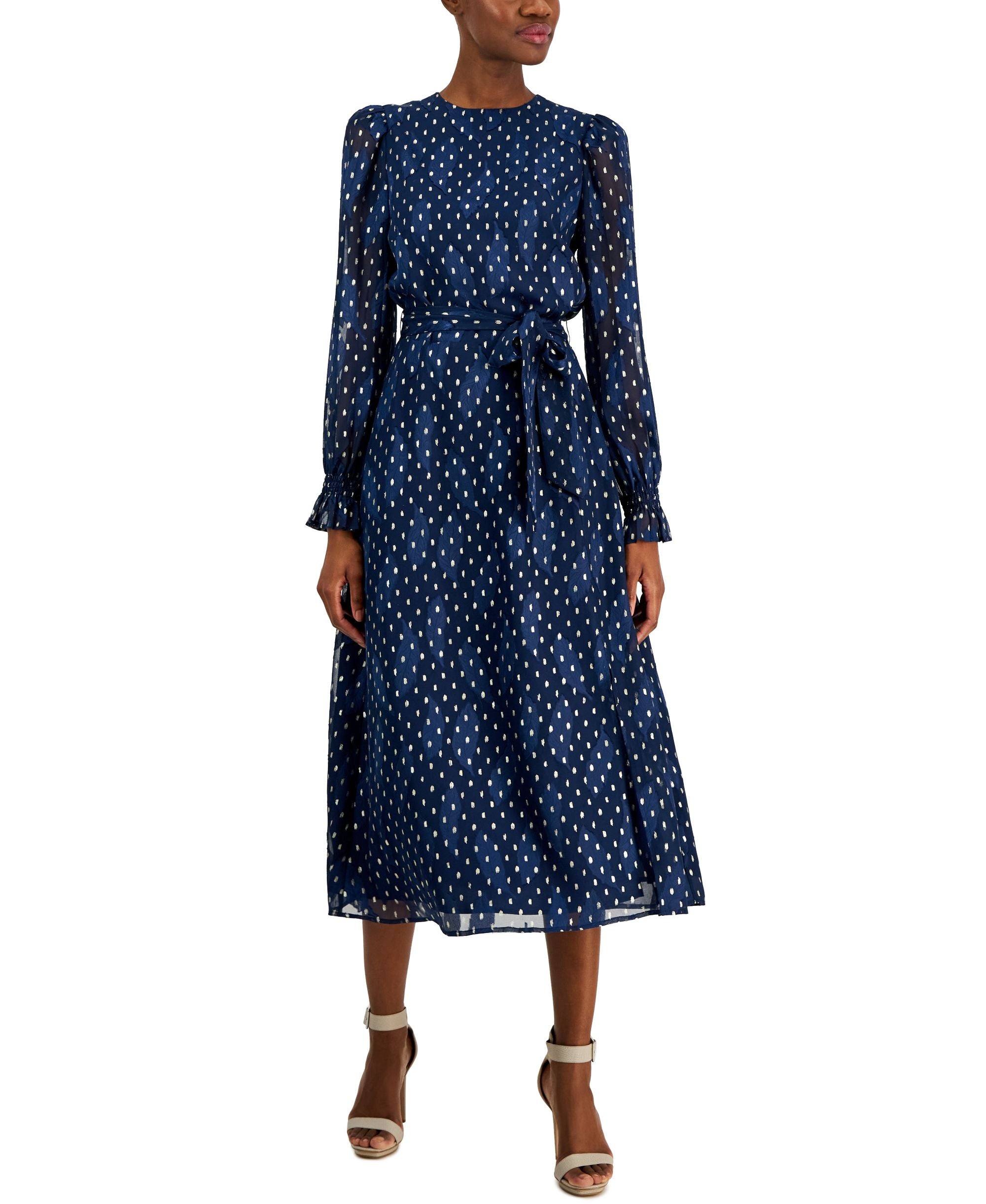 Women's Printed Tie-Waist Midi Dress