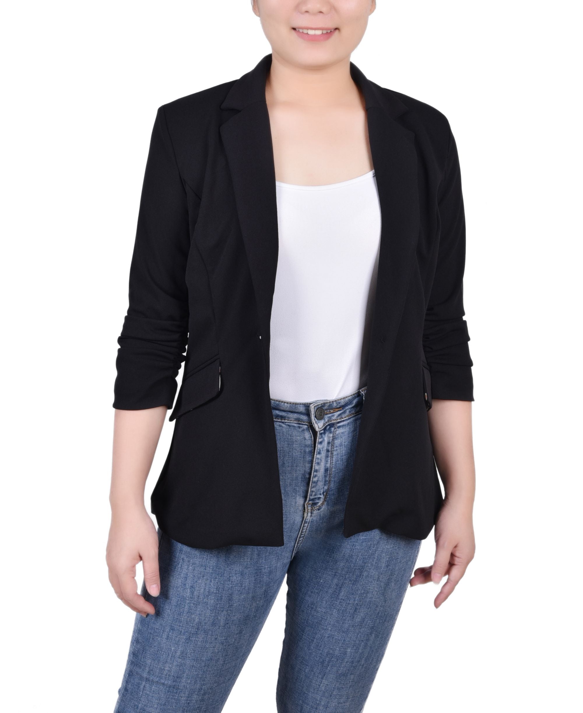 Women's 3/4 Rouched Sleeve Crepe Jacket
