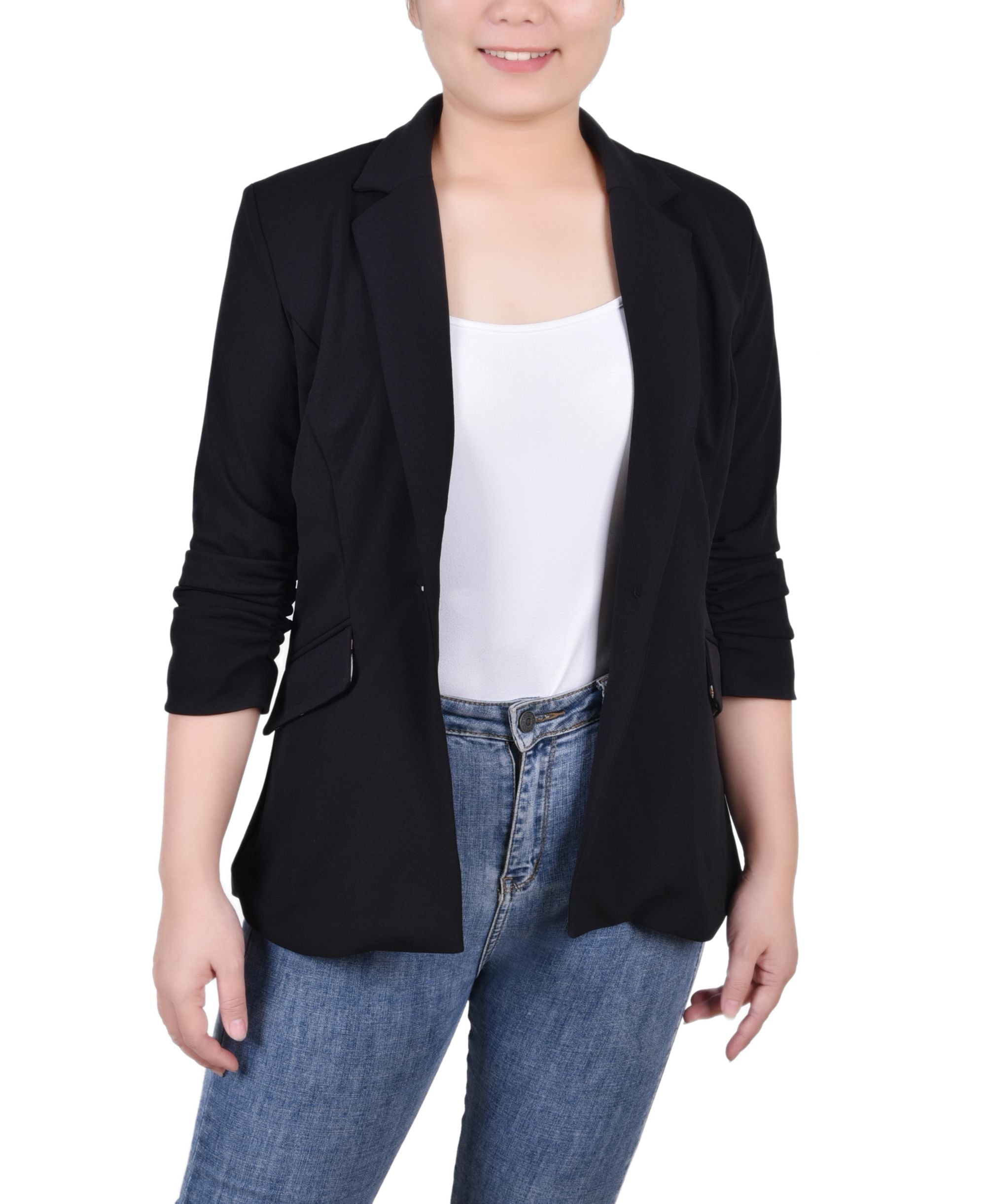 Women's 3/4 Rouched Sleeve Crepe Jacket