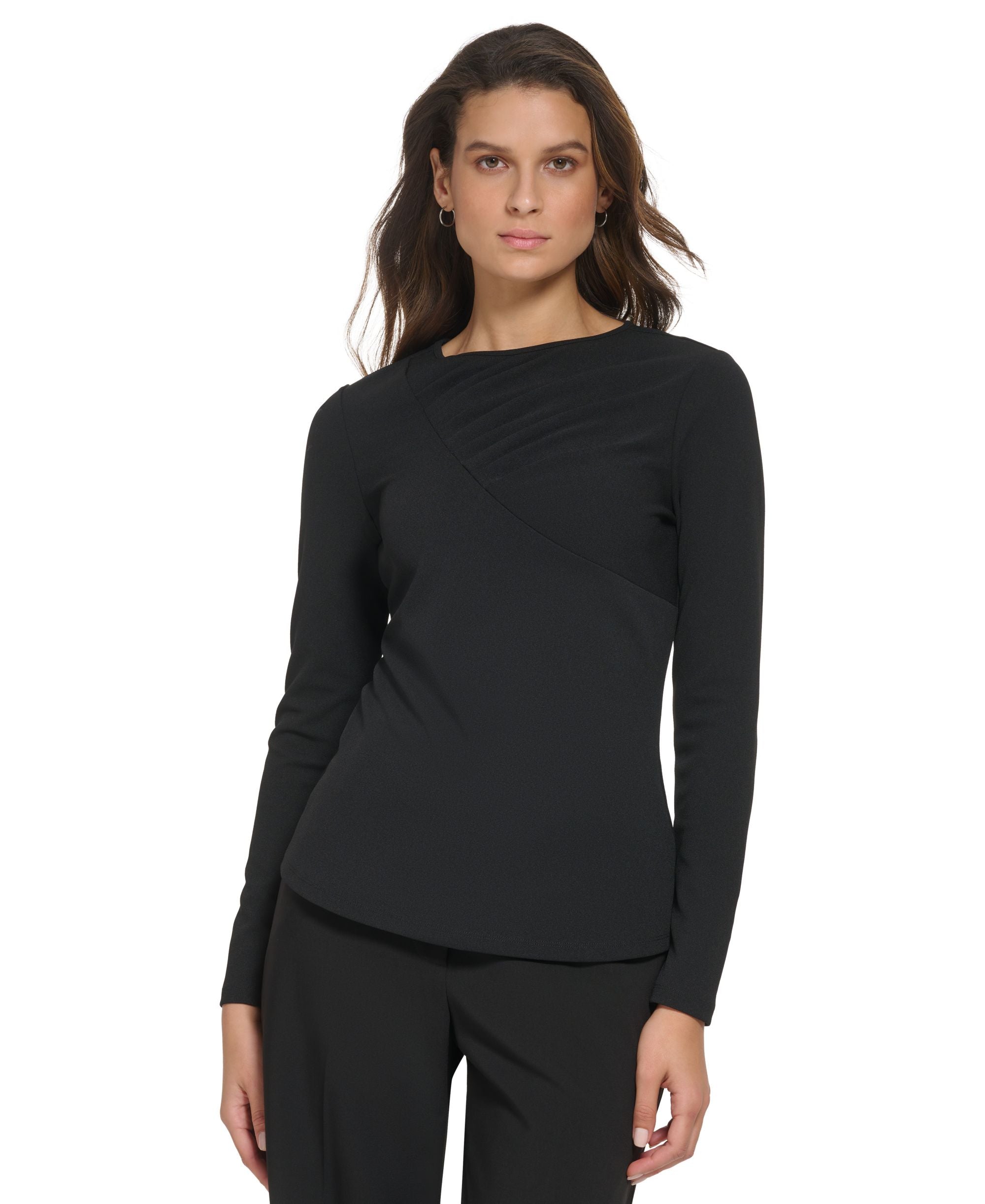 Women's Draped Crewneck Long Sleeve Knit Top