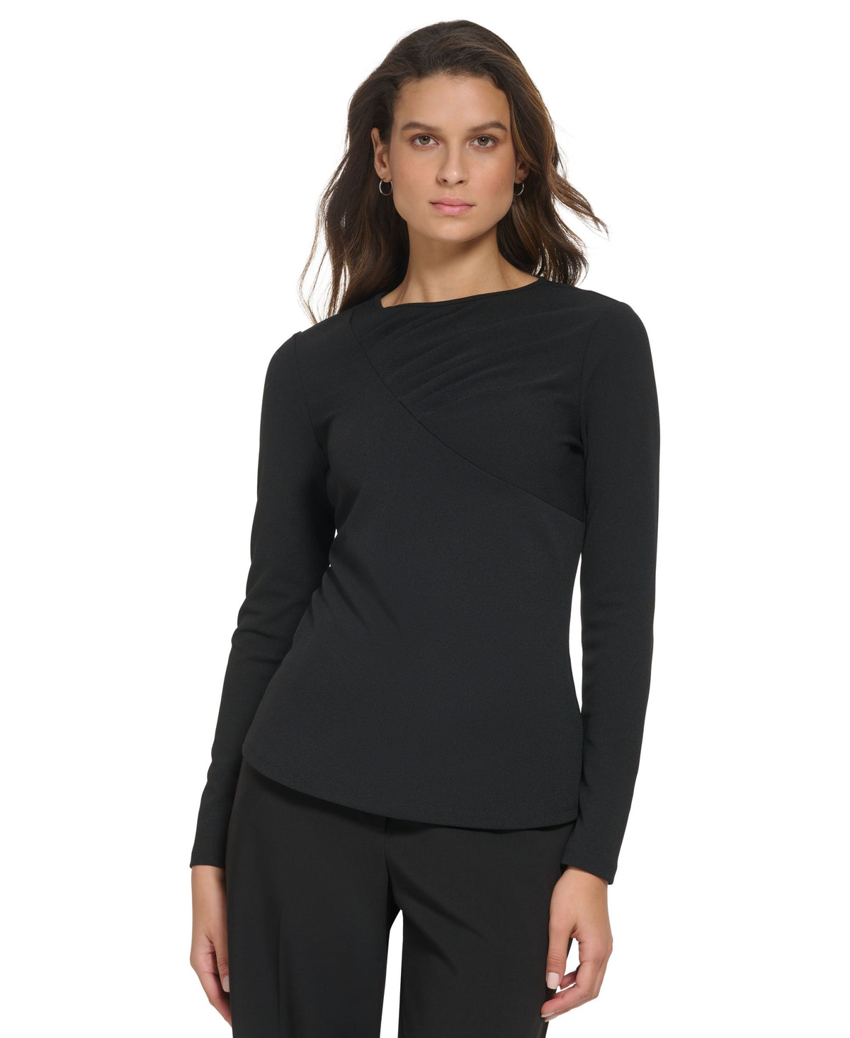 Women's Draped Crewneck Long Sleeve Knit Top