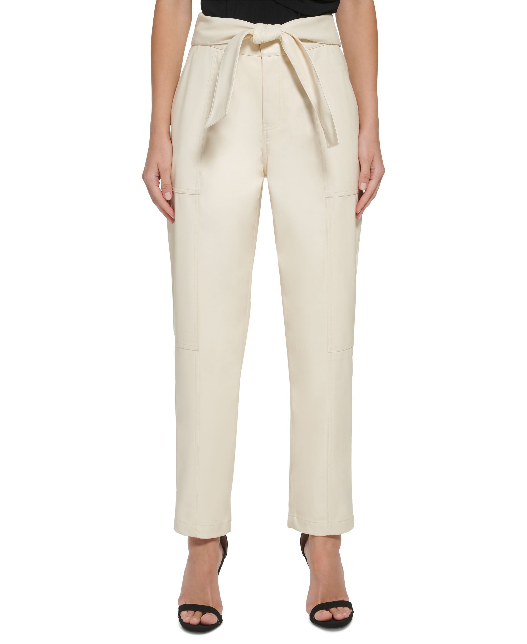 Women's Faux Leather Pull On Tie Waist Pants