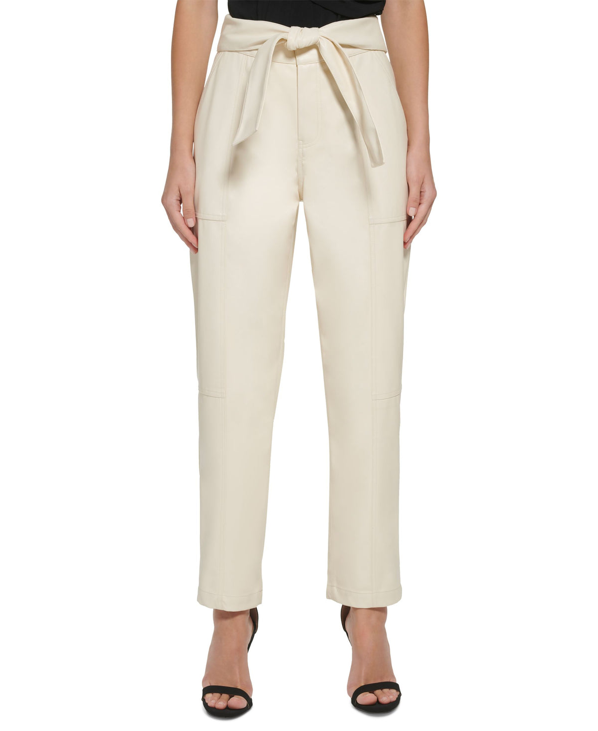 Women's Faux Leather Pull On Tie Waist Pants
