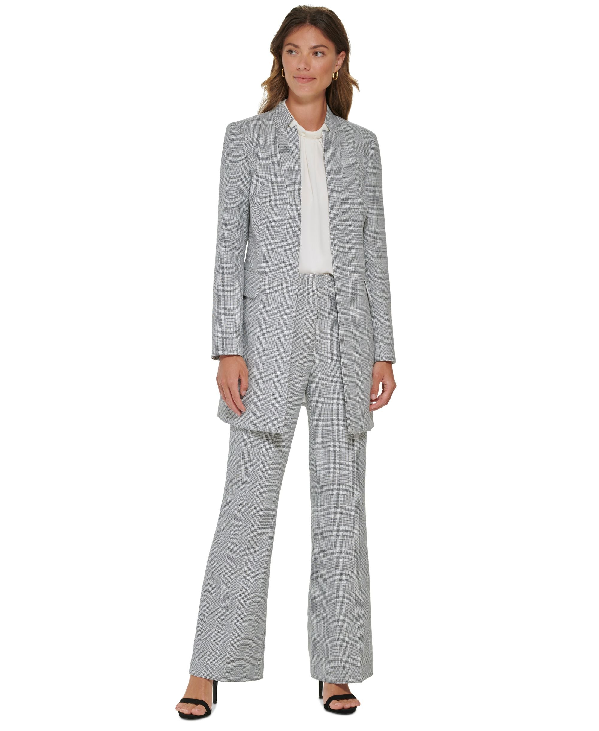 Women's Star Collar Glen Plaid Topper Jacket