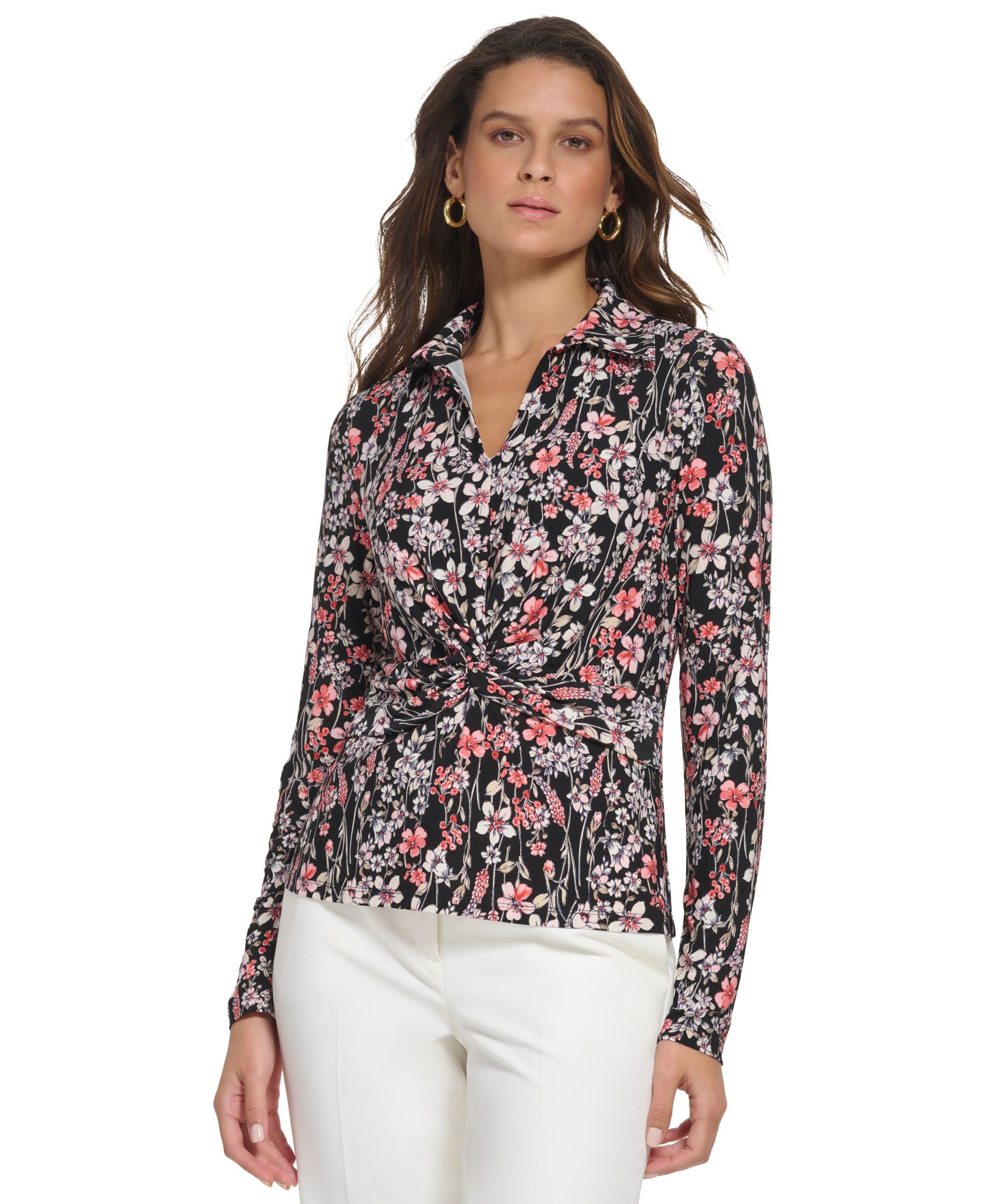 Women's Collared V-Neck Knot Top