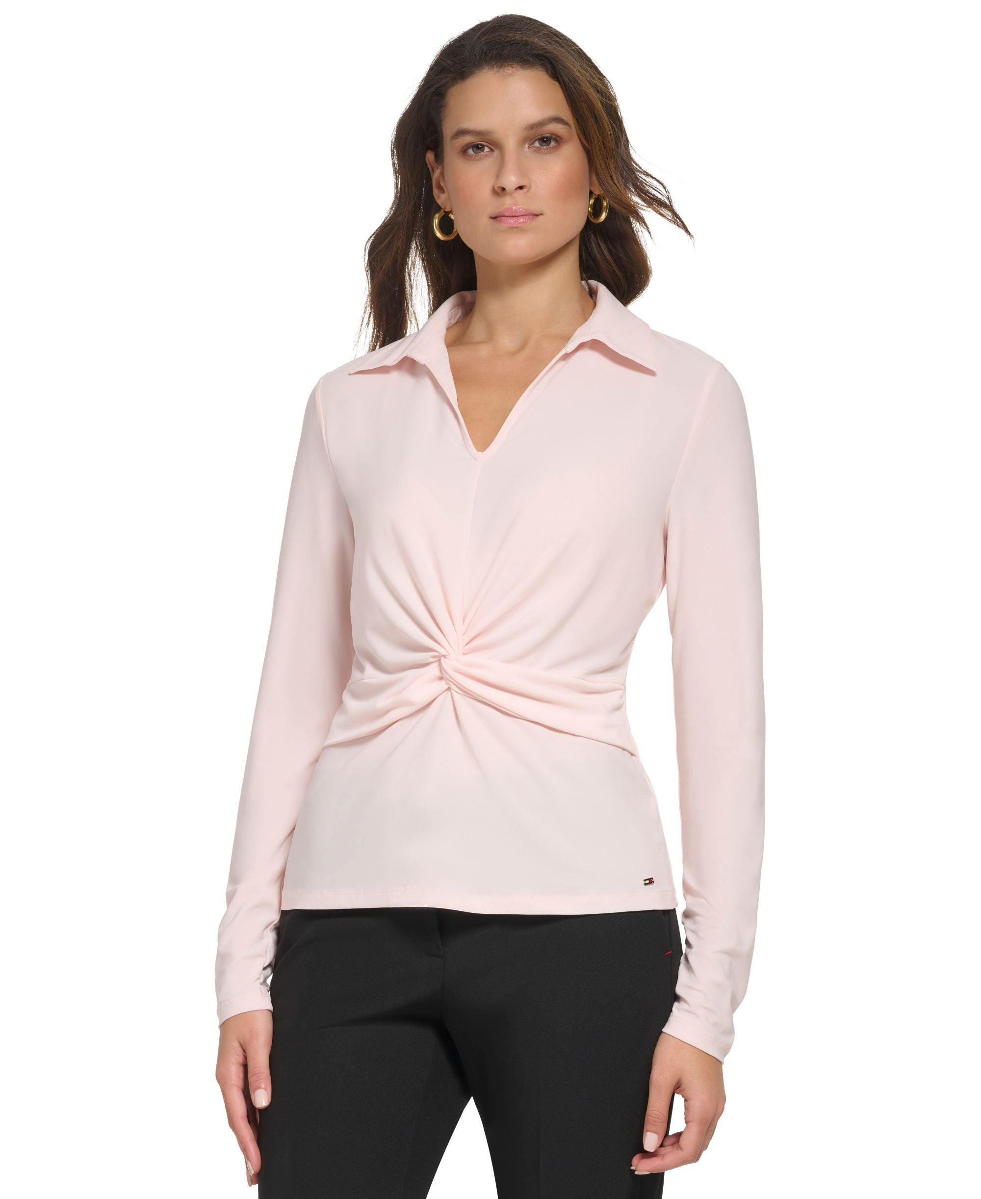 Women's Collared V-Neck Knot Top