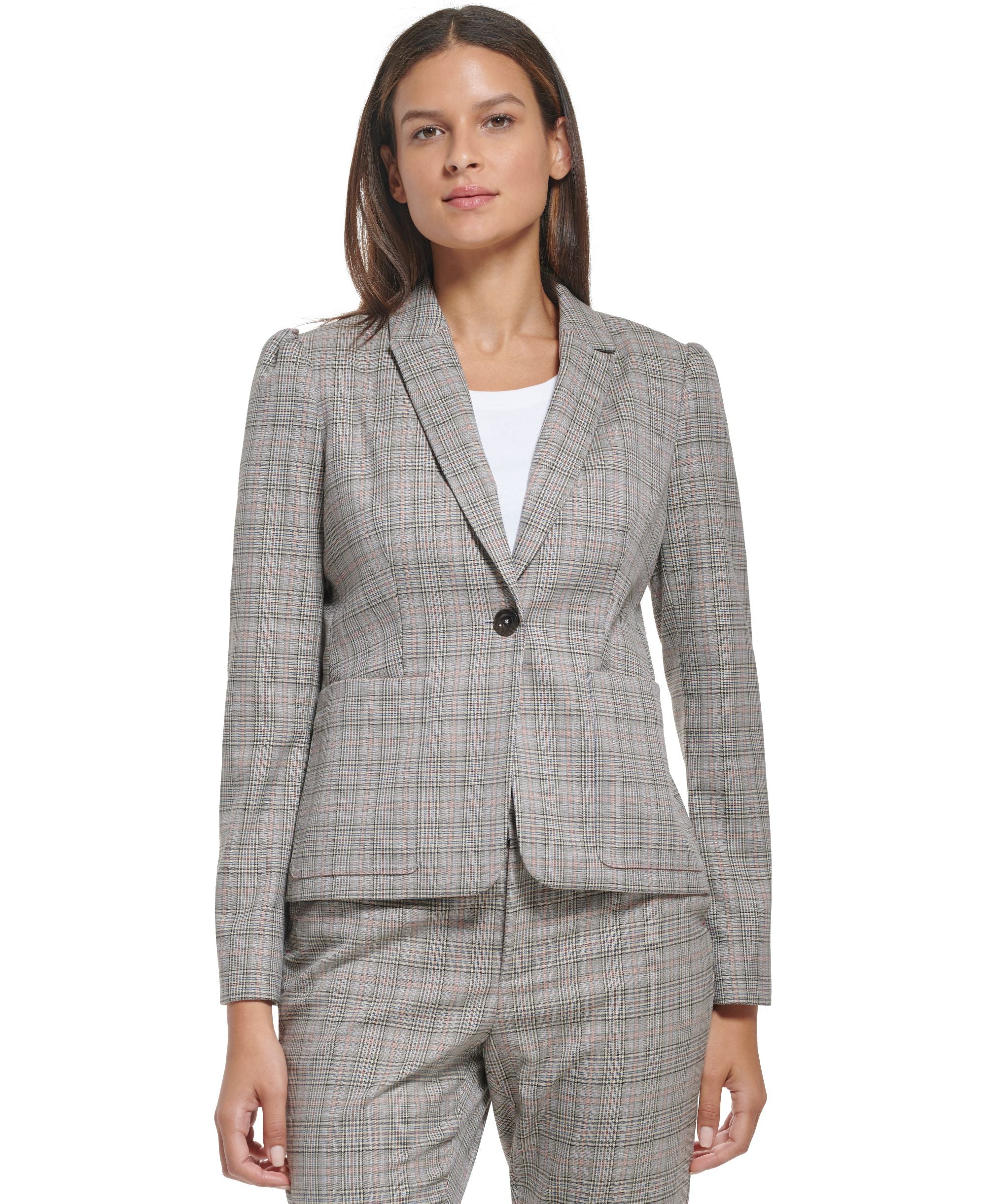 Women's Plaid Single-Button Blazer