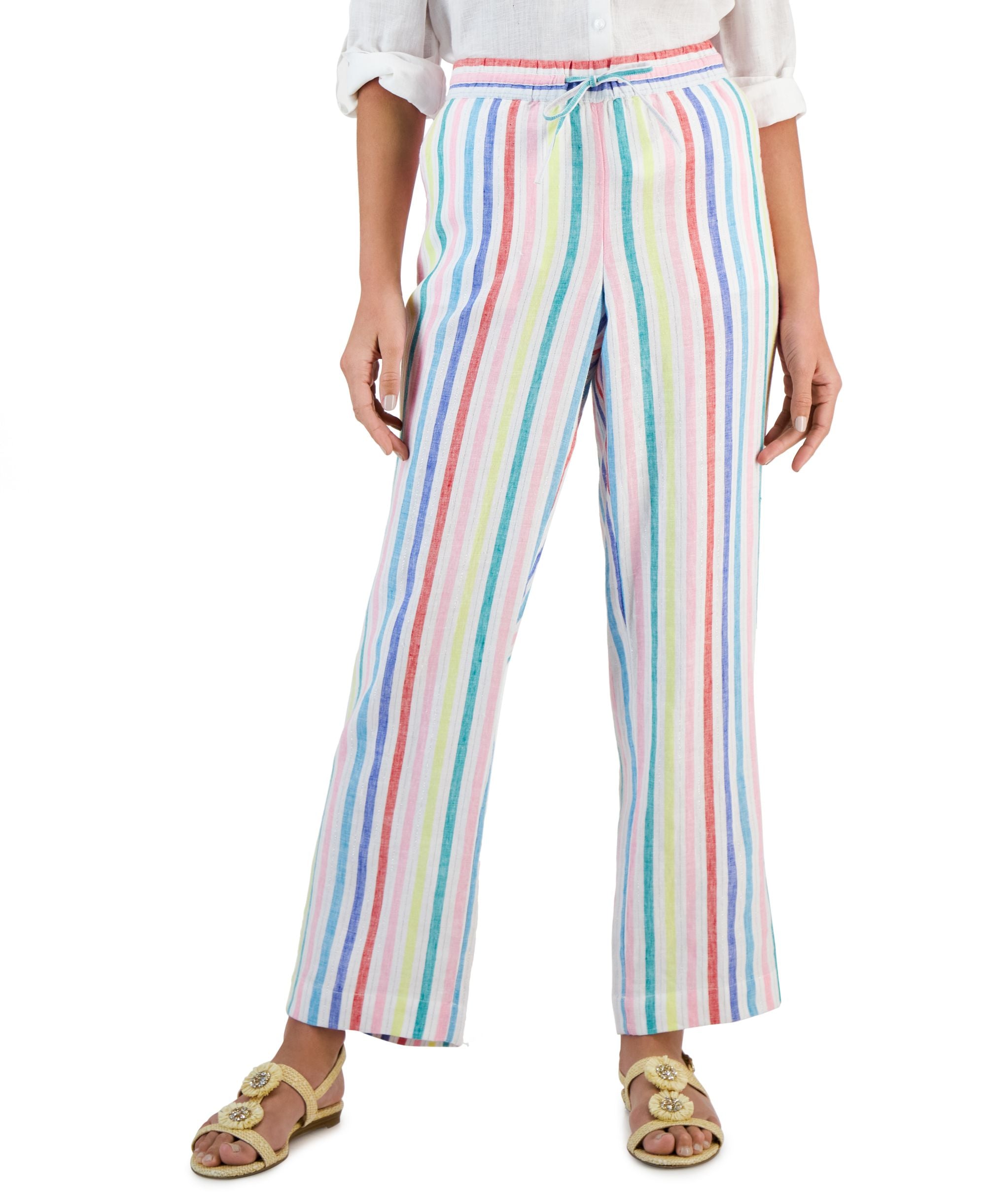 Women's Striped Linen Drawstring Pants