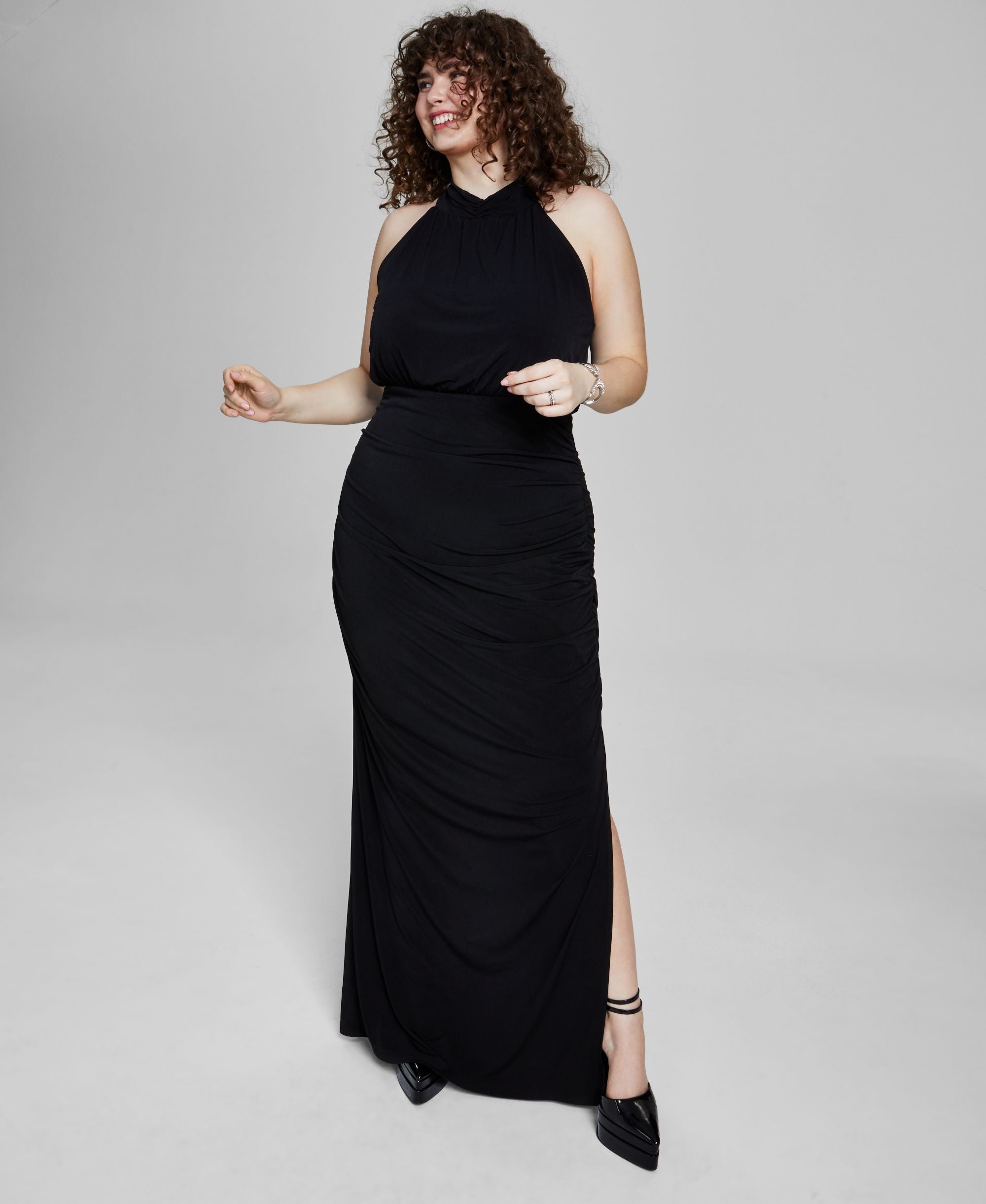 Trendy Plus Size Ruched Mock-Neck Gown
