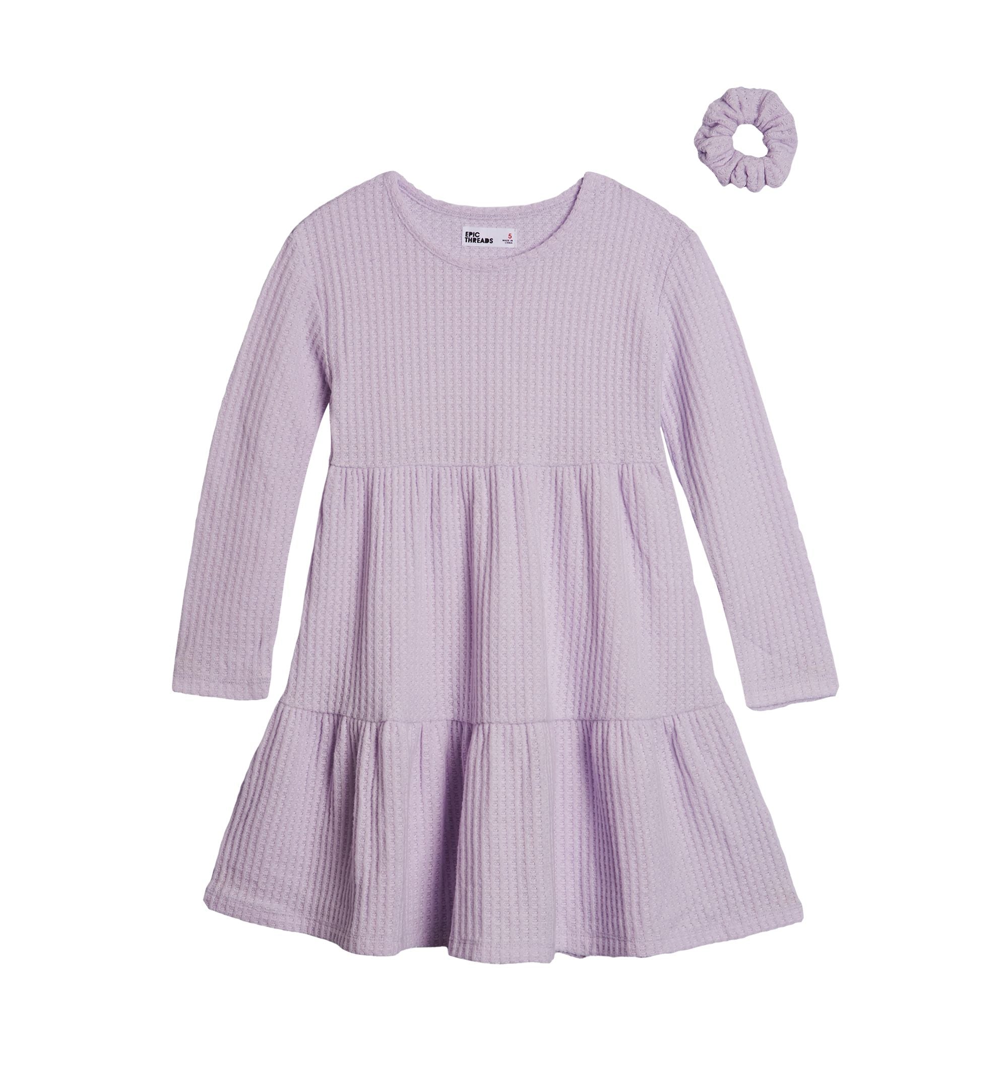 Toddler Girls Waffle Tiered Dress with Scrunchie