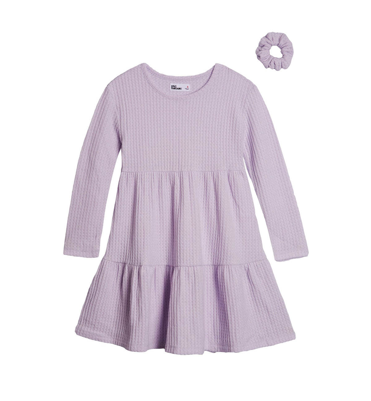 Toddler Girls Waffle Tiered Dress with Scrunchie
