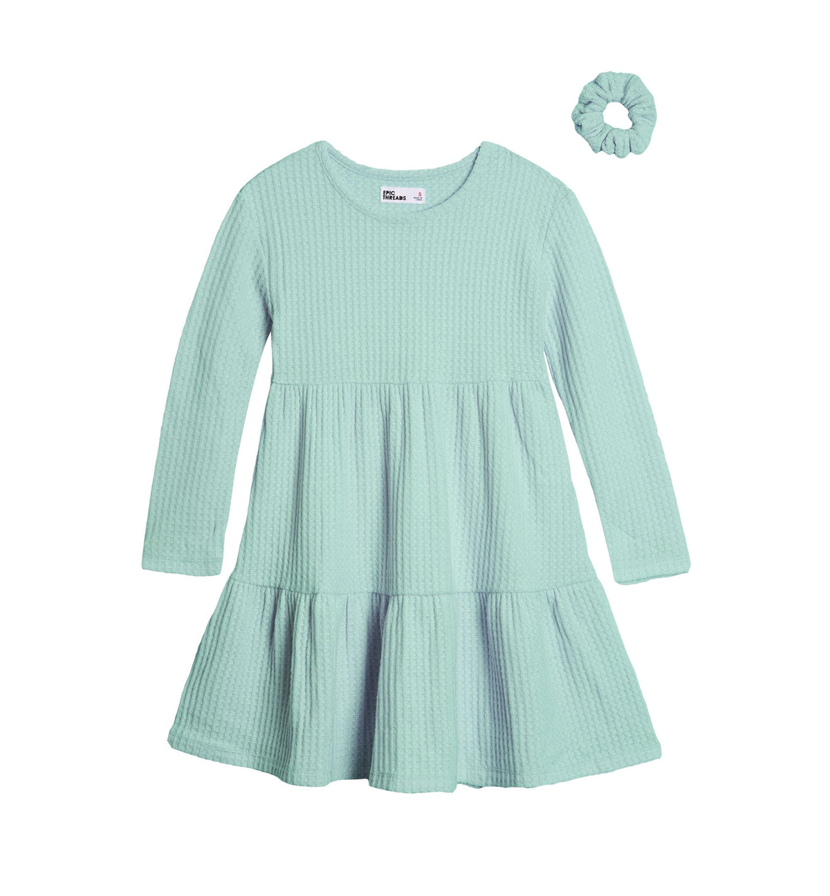 Toddler Girls Waffle Tiered Dress with Scrunchie