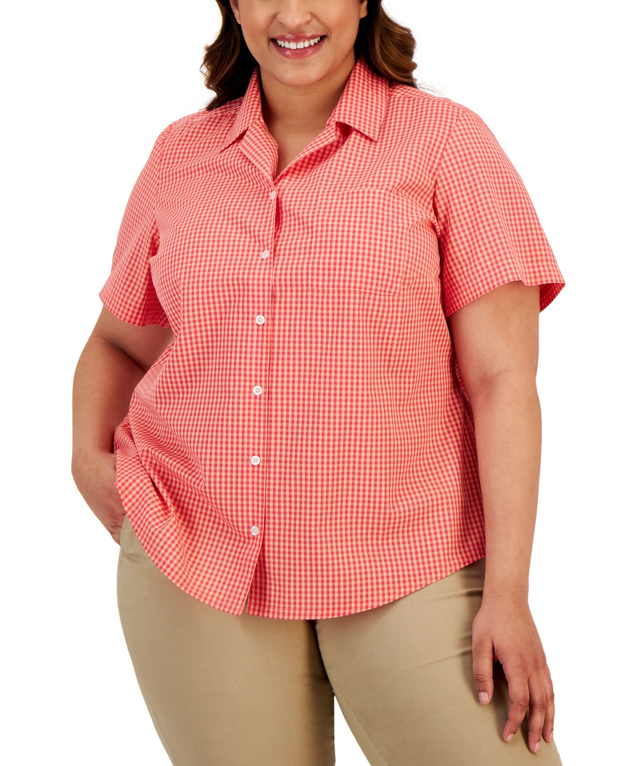 Karen Scott Plus Size Gingham Button Down Shirt