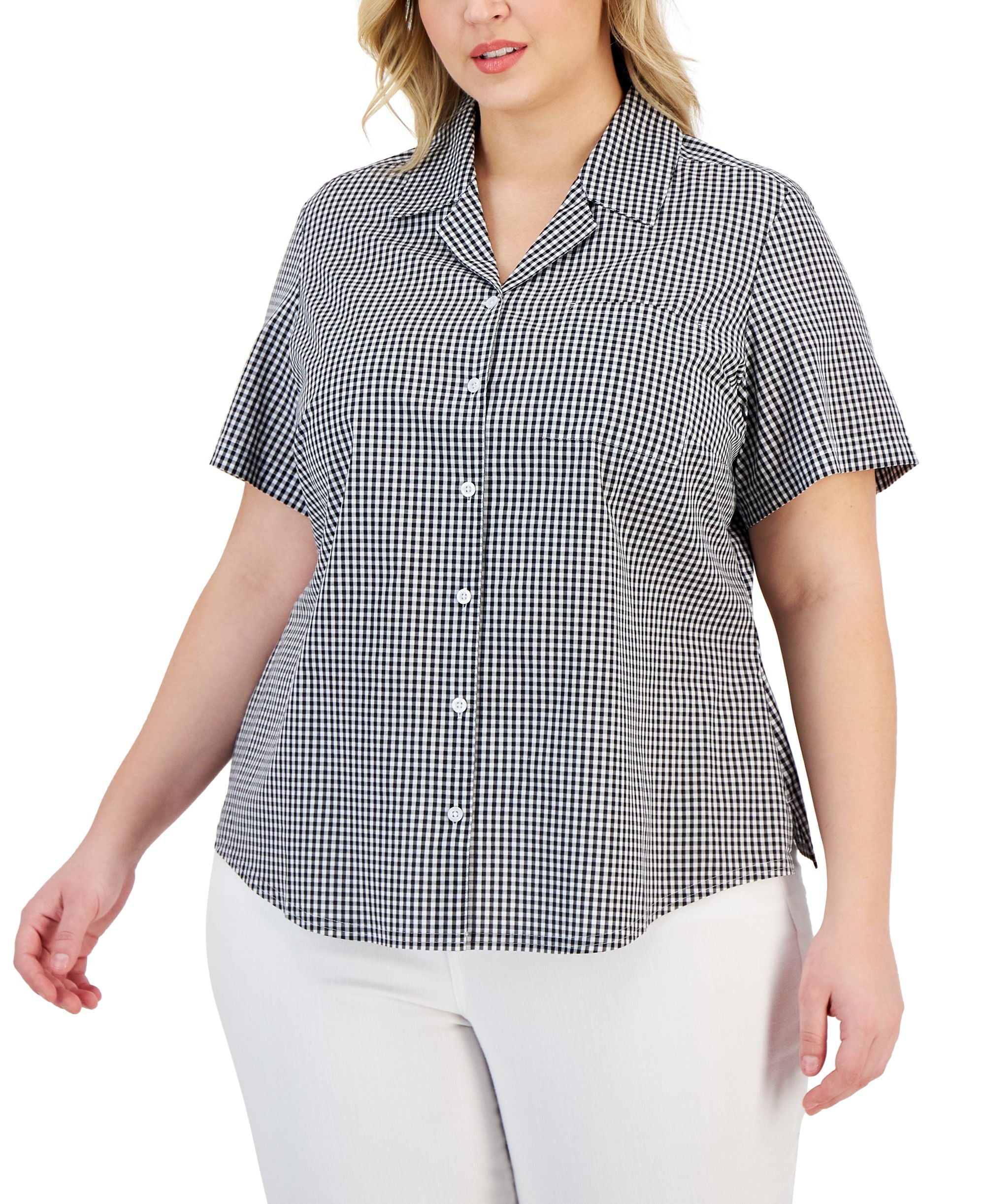 Karen Scott Plus Size Gingham Button Down Shirt