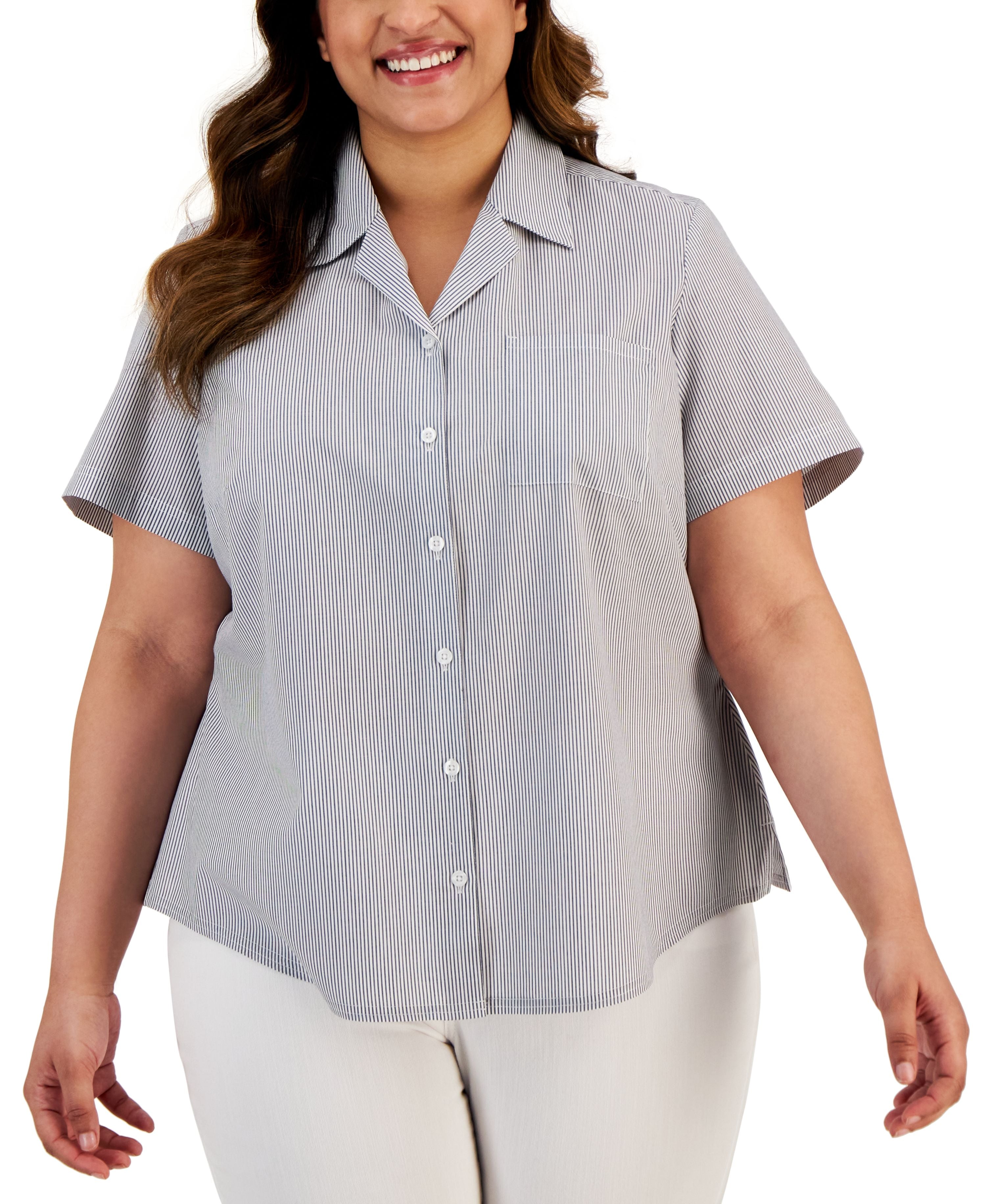 Plus Size Striped Button-Front Shirt