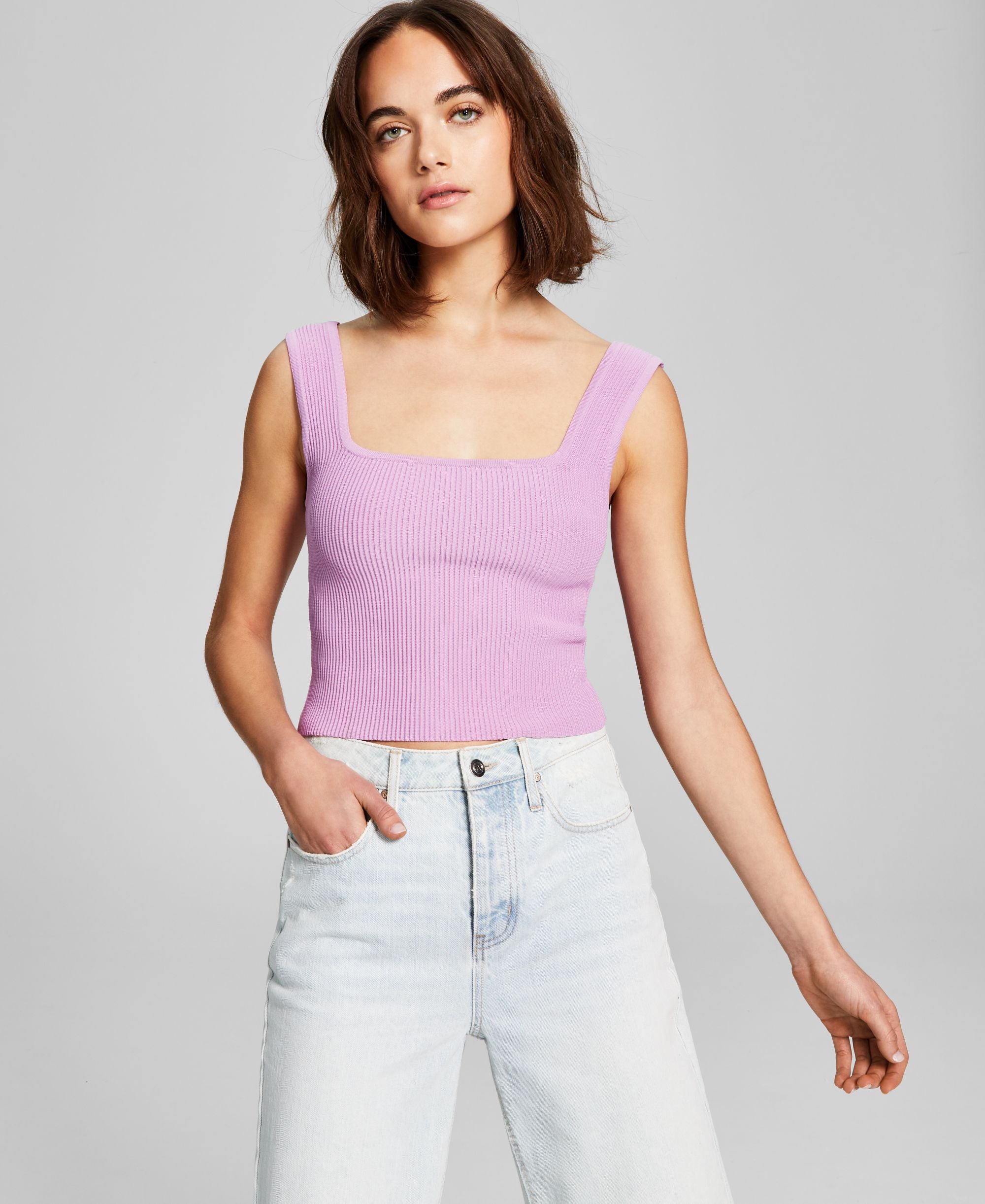 Women's Sleeveless Square-Neckline Ottoman Cropped Top