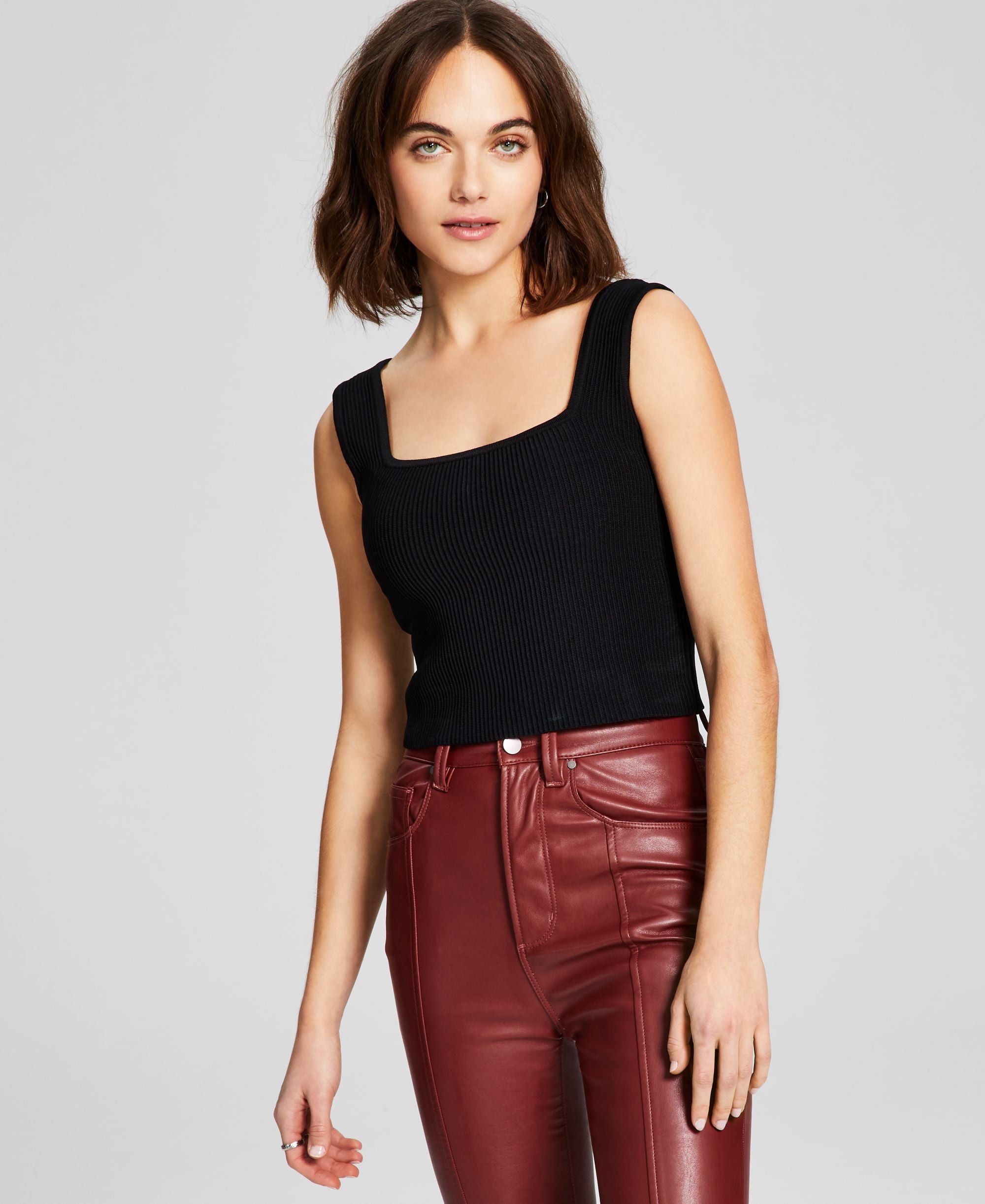 Women's Sleeveless Square-Neckline Ottoman Cropped Top