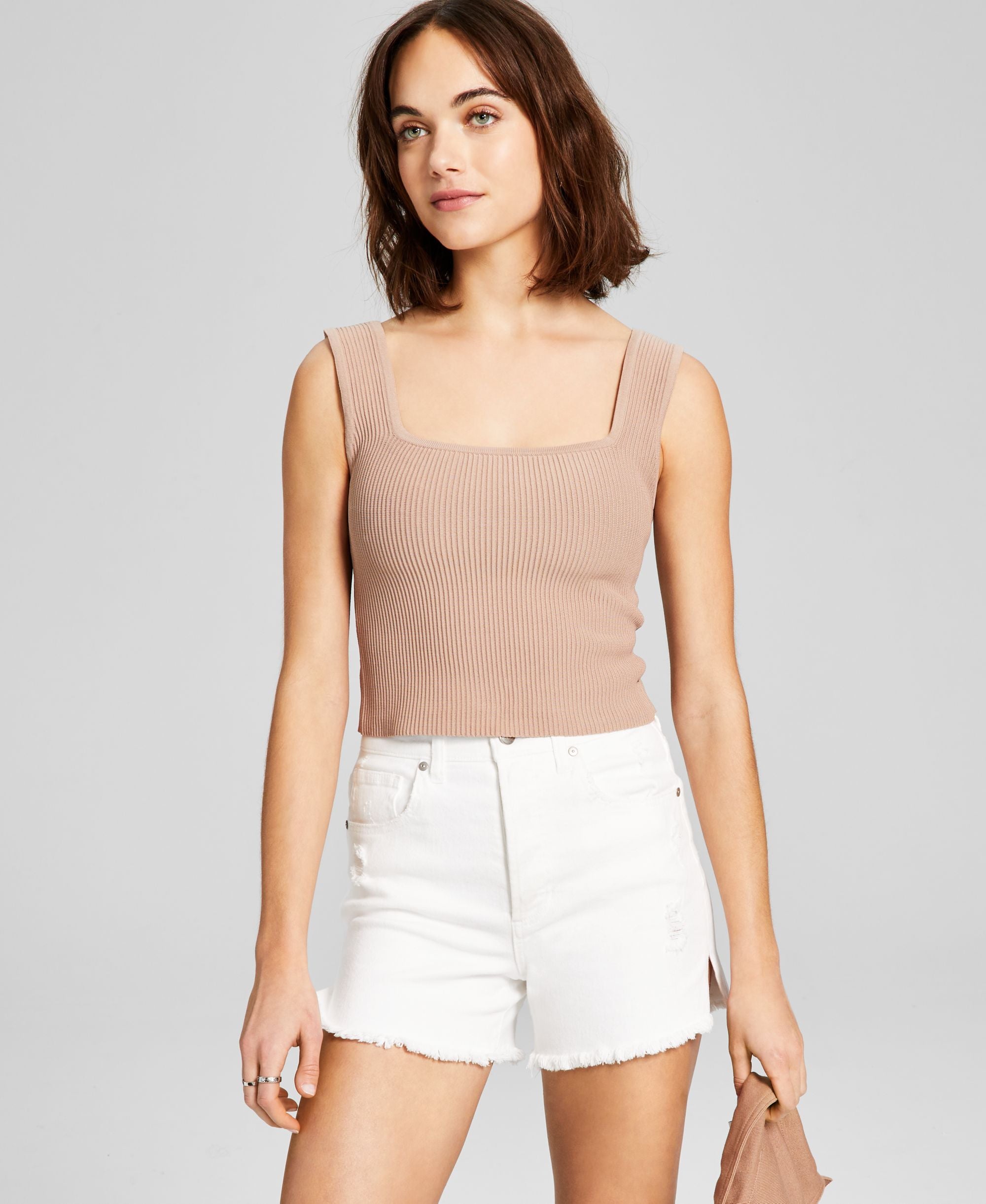 Women's Sleeveless Square-Neckline Ottoman Cropped Top