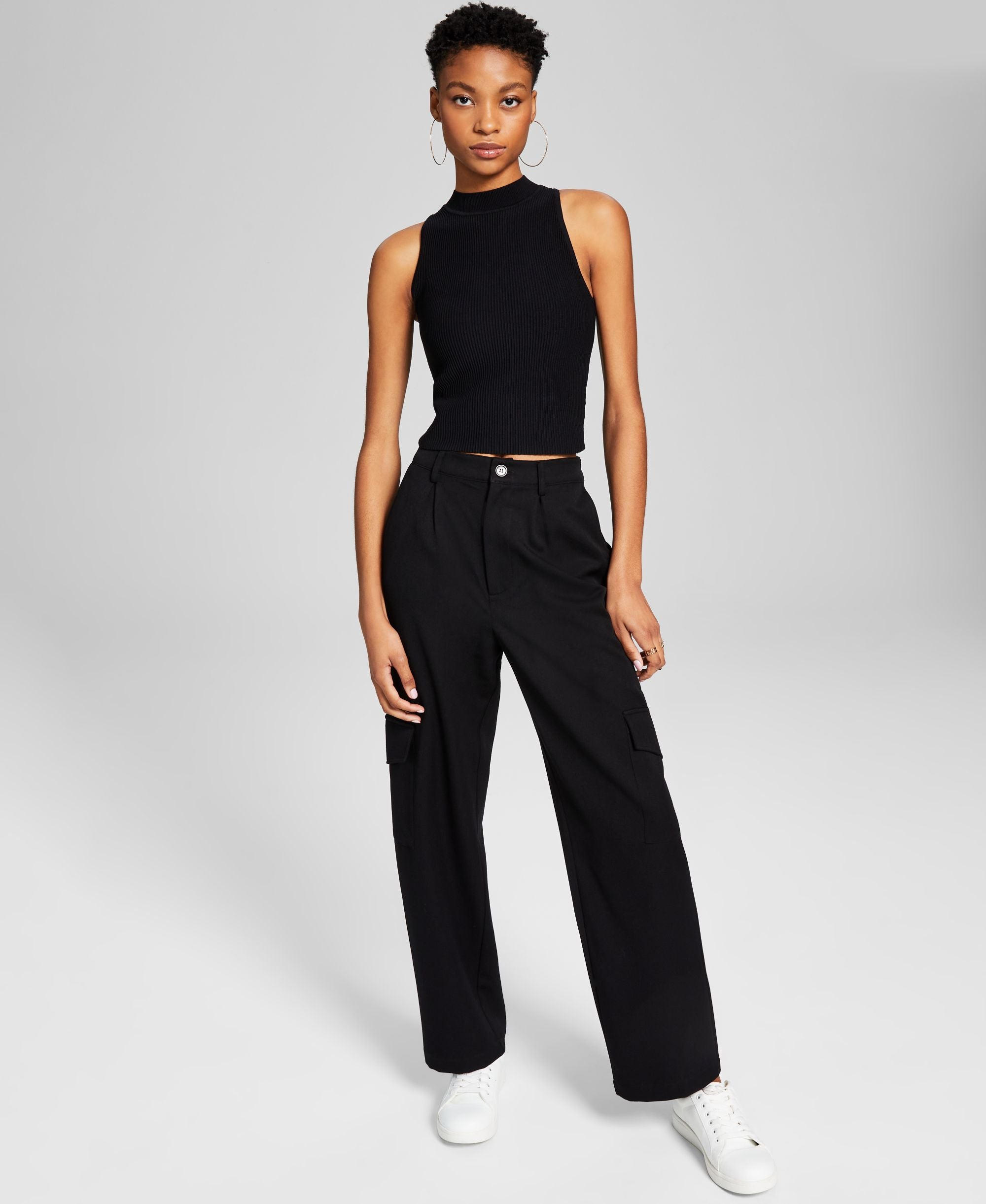 And Now This Womens Sleeveless Mock-Neck Ottoman Top