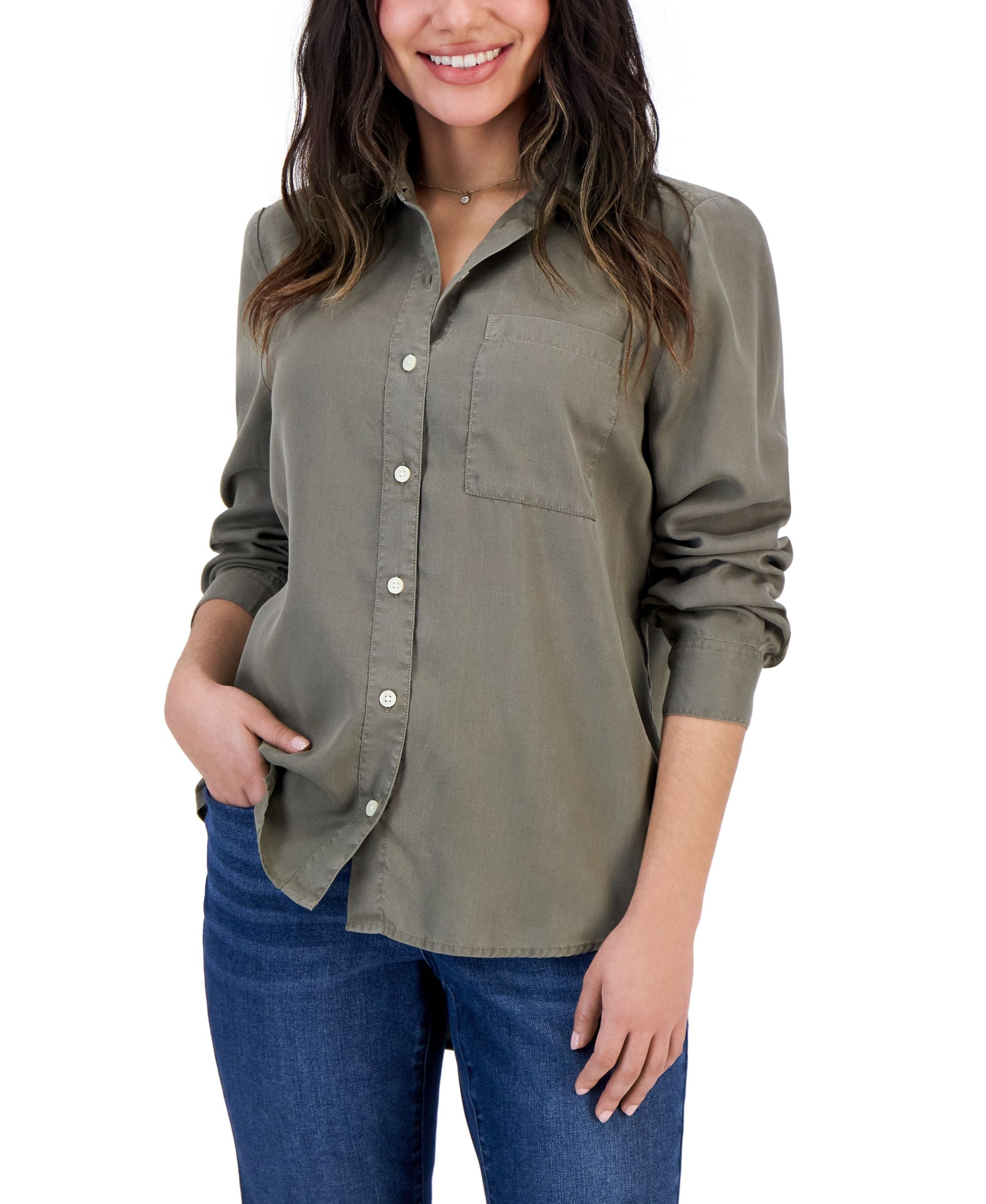 Petite Solid Button-Down Perfect Shirt