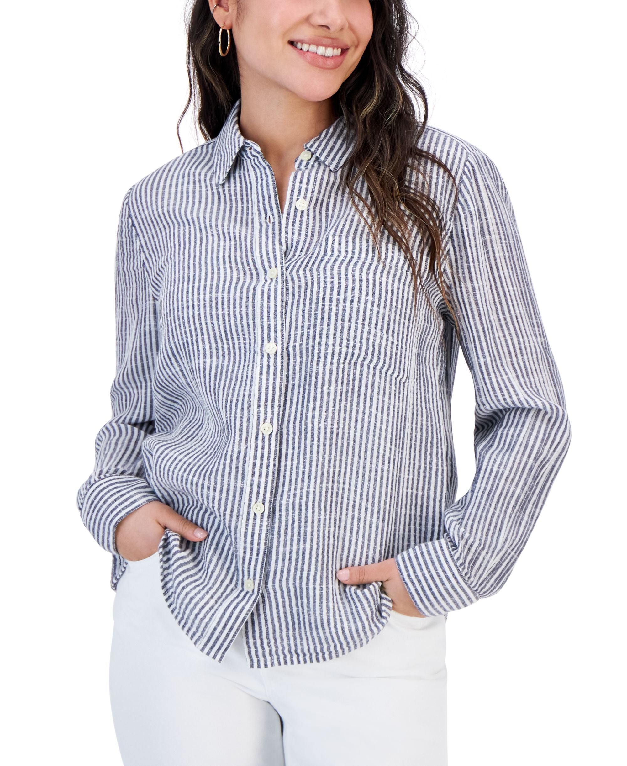 Petite Cotton Double-Gauze Striped Perfect Shirt