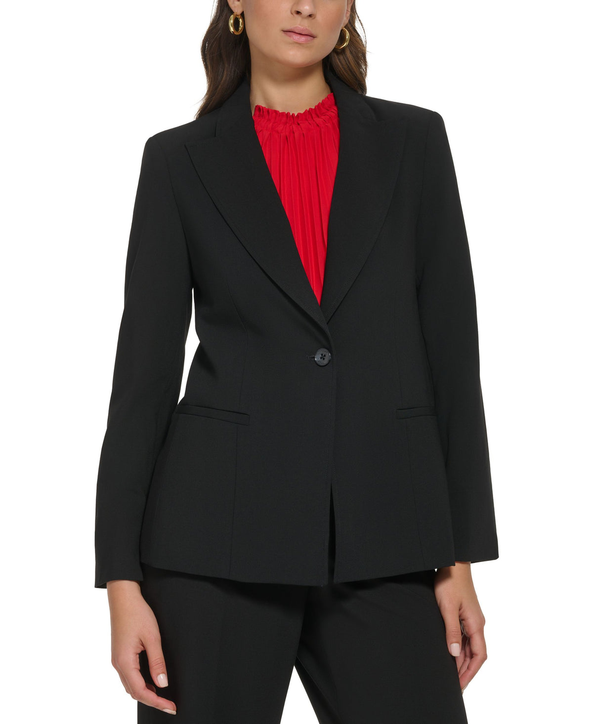 DKNY Petite Zipper Sleeve One Button Blazer