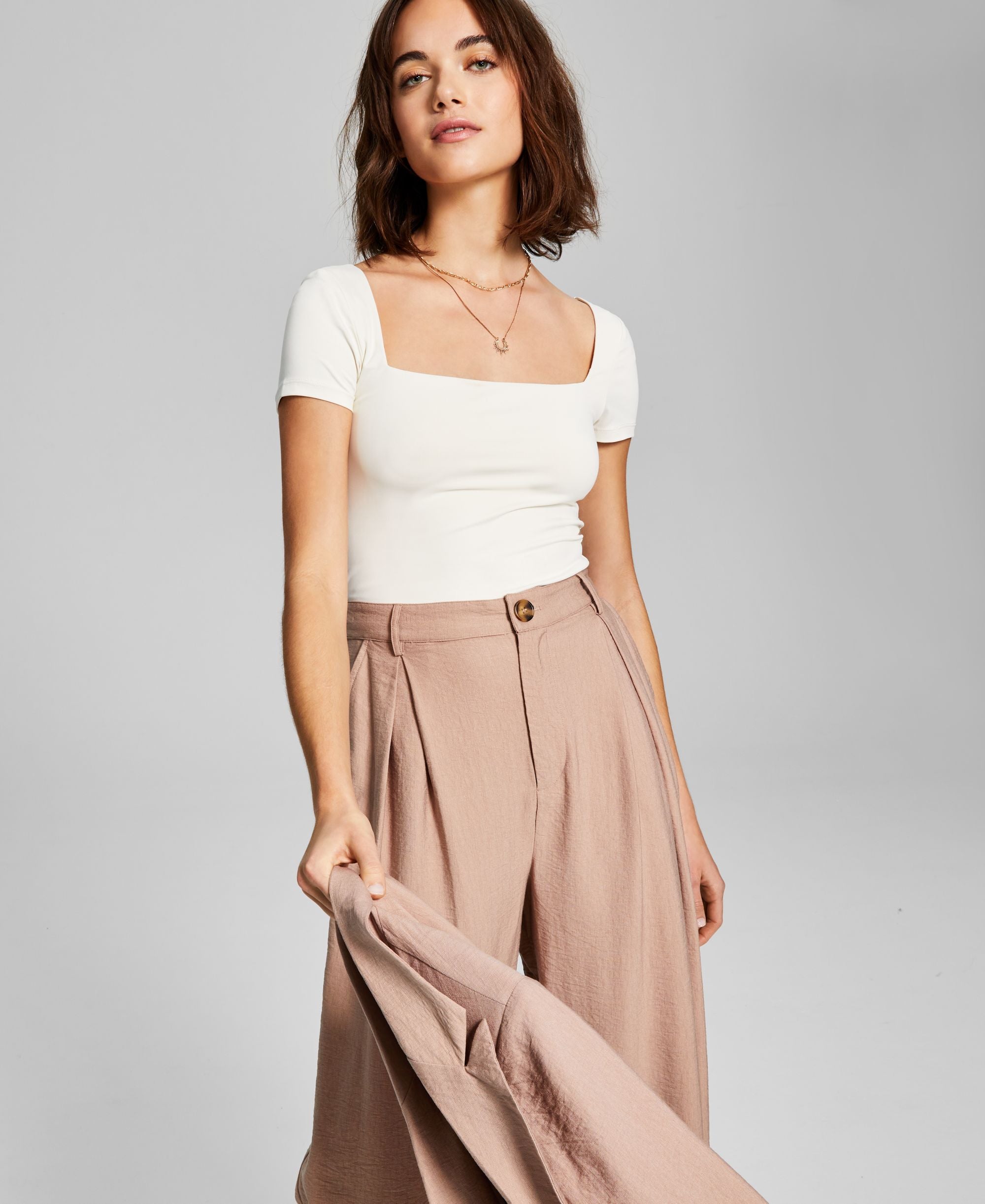 Women's Square-Neck Double Layered Cropped Tee