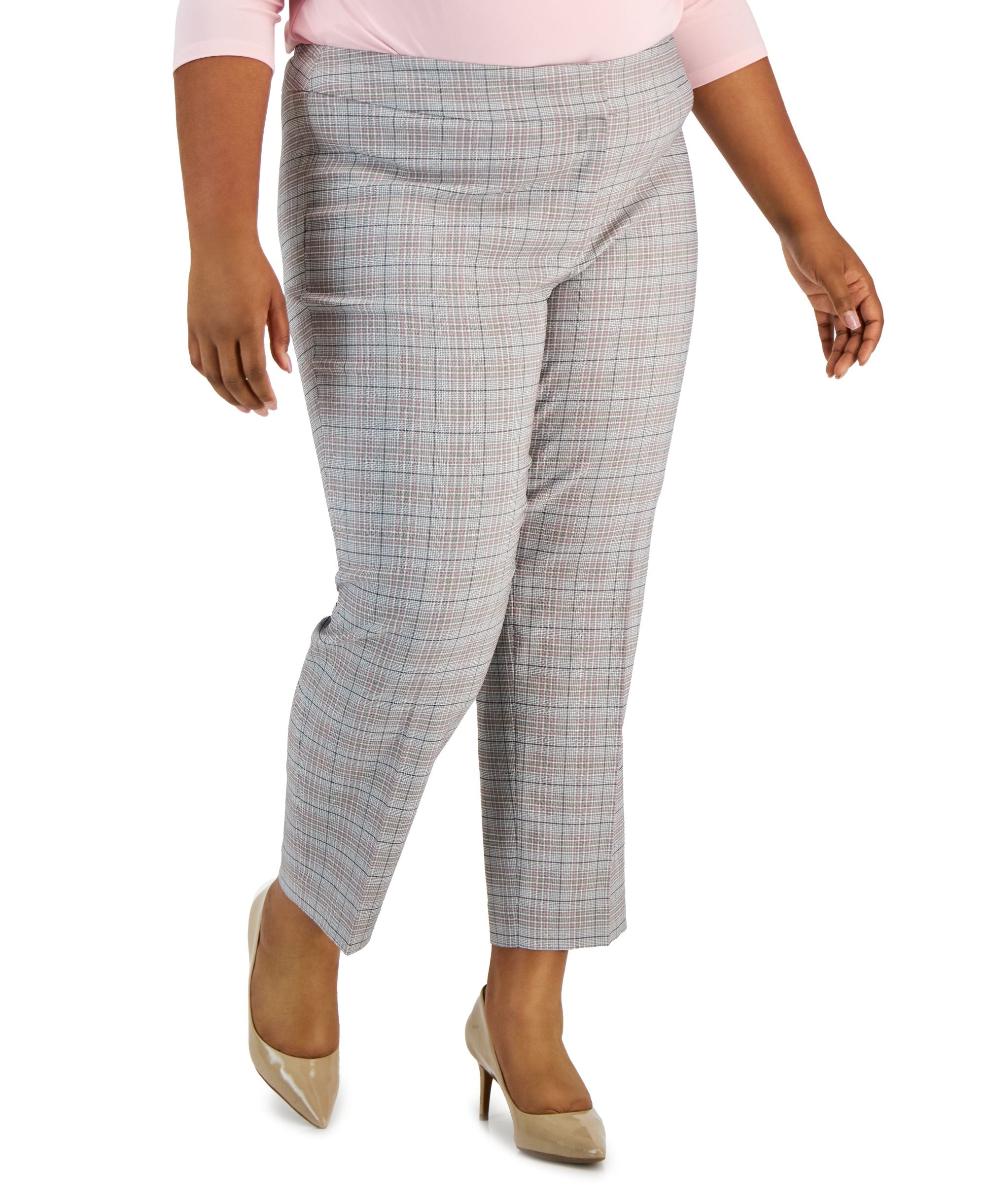 Plus Size Plaid Mid-Rise Straight-Leg Ankle Pants