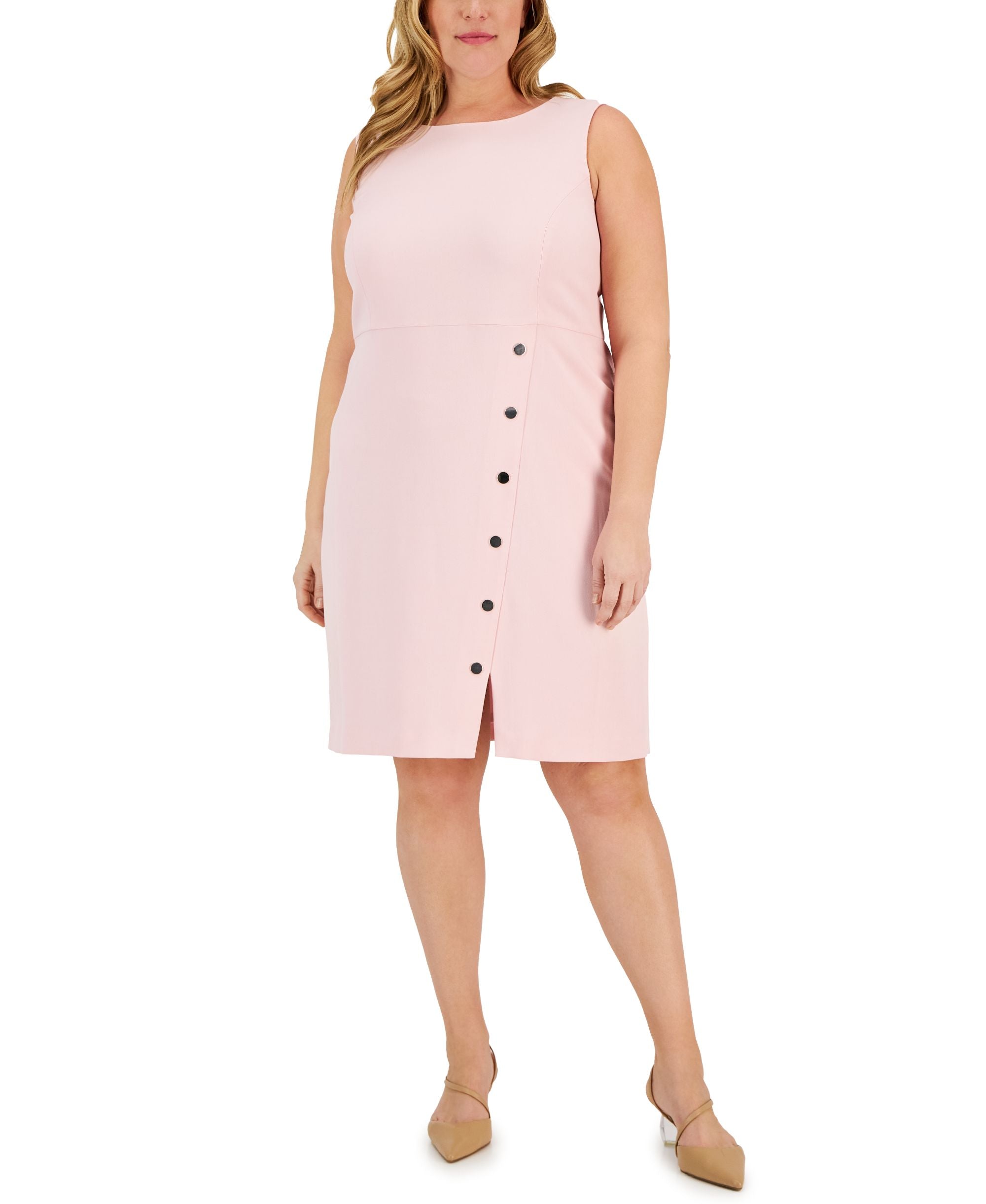 Kasper Plus Size Snap Front Sheath Dress