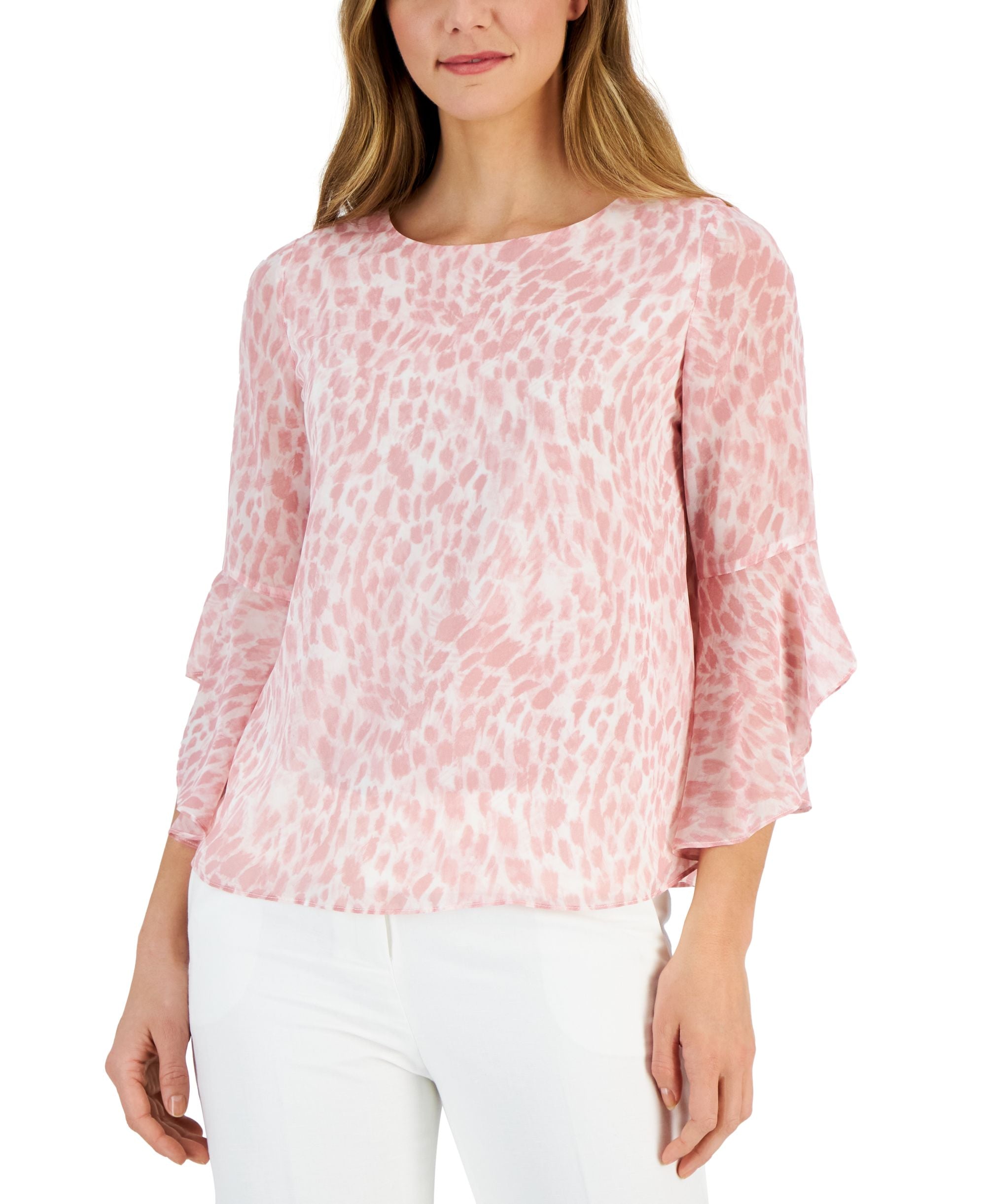 Women's Printed 3/4 Ruffle-Sleeve Blouse