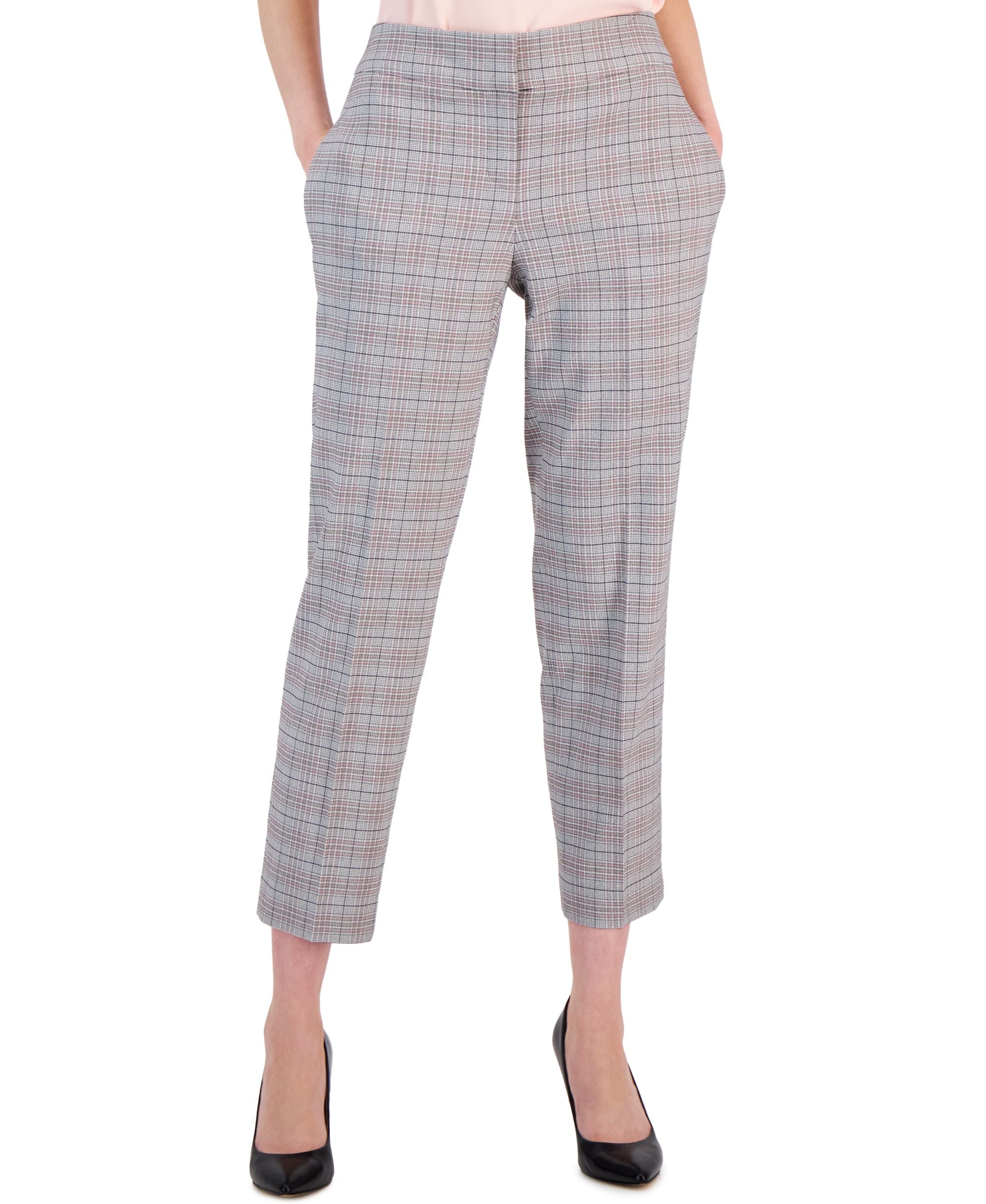 Petite Plaid Mid-Rise Straight-Leg Ankle Pants