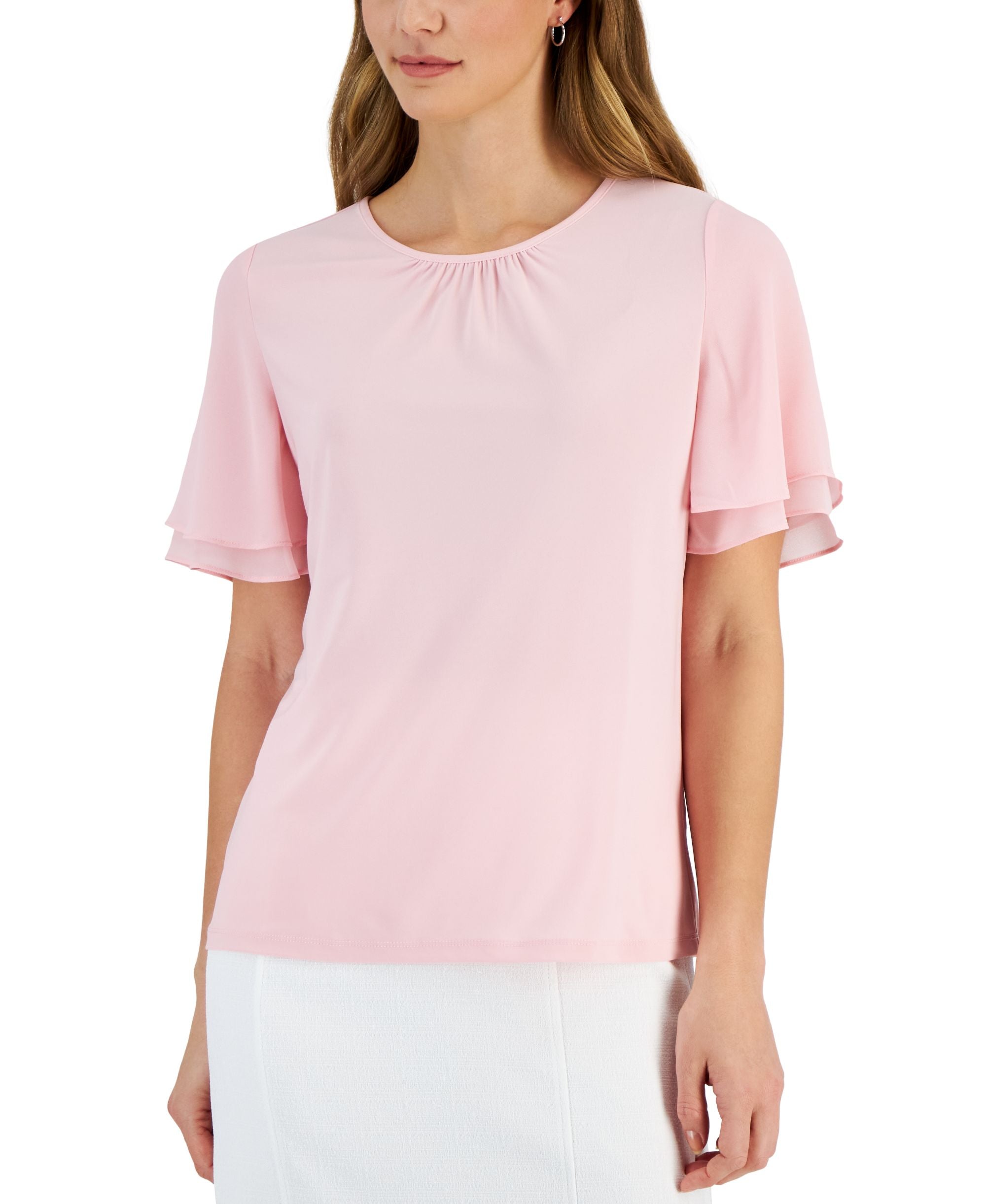 Women's Crewneck Contrast-Bell-Sleeve Top