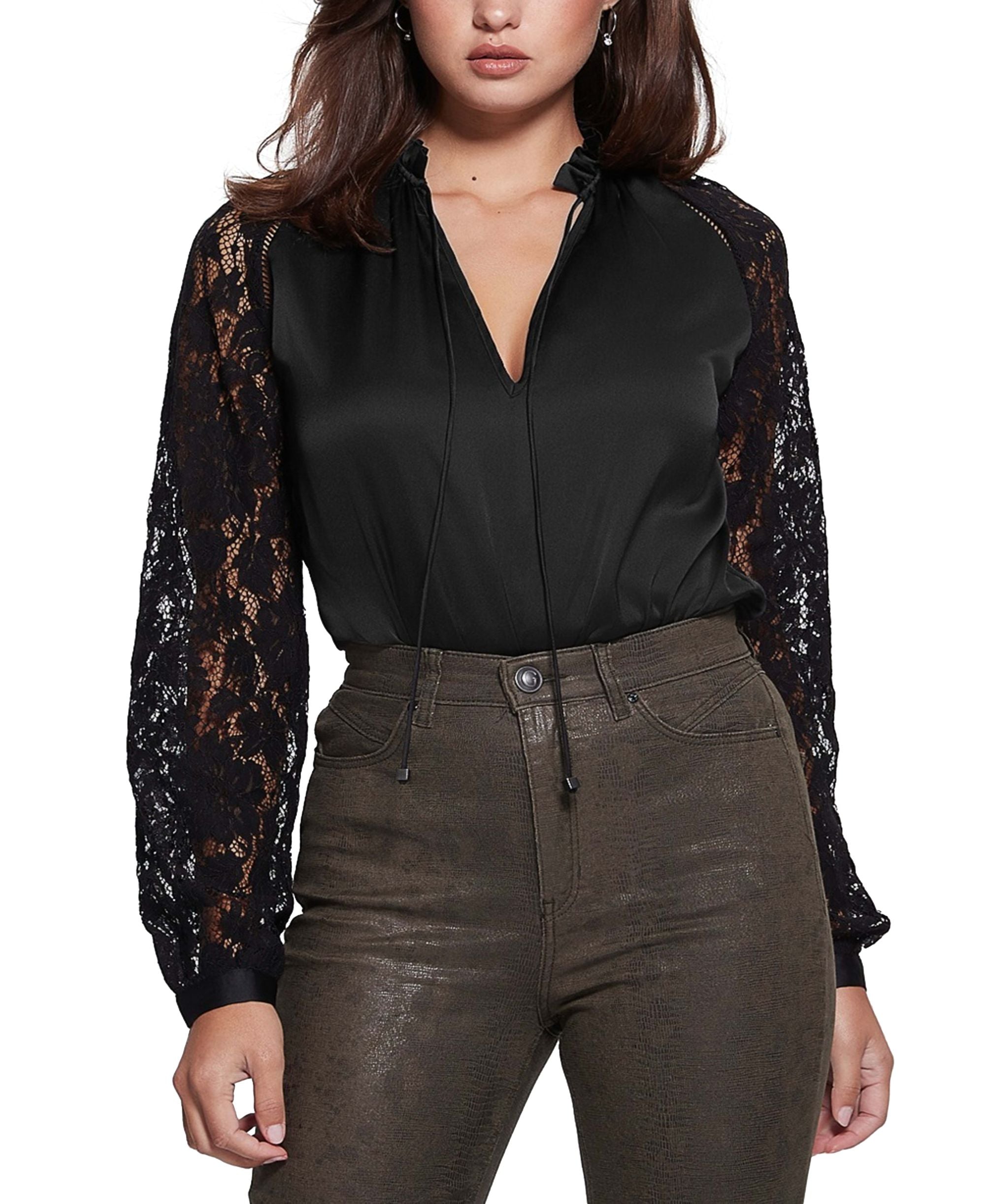 Eco Faustine V-Neck Lace Sleeve Blouse