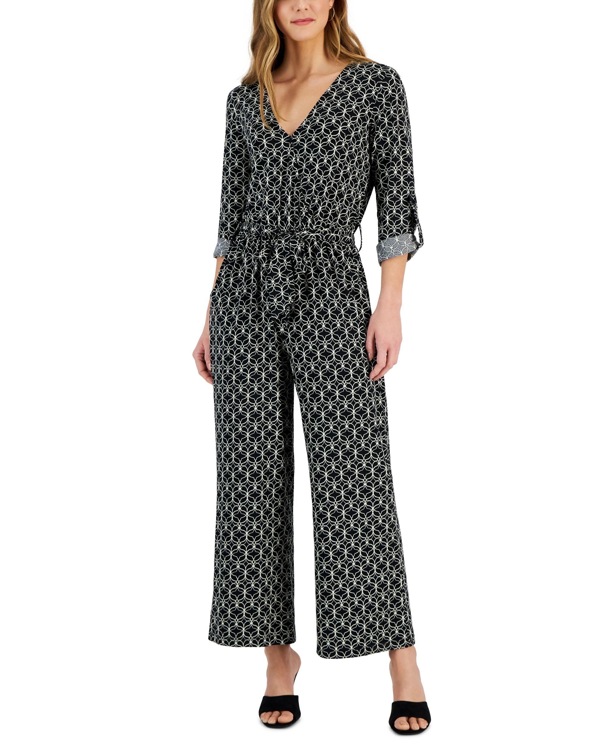Women's Surplice Tab-Sleeve Jumpsuit
