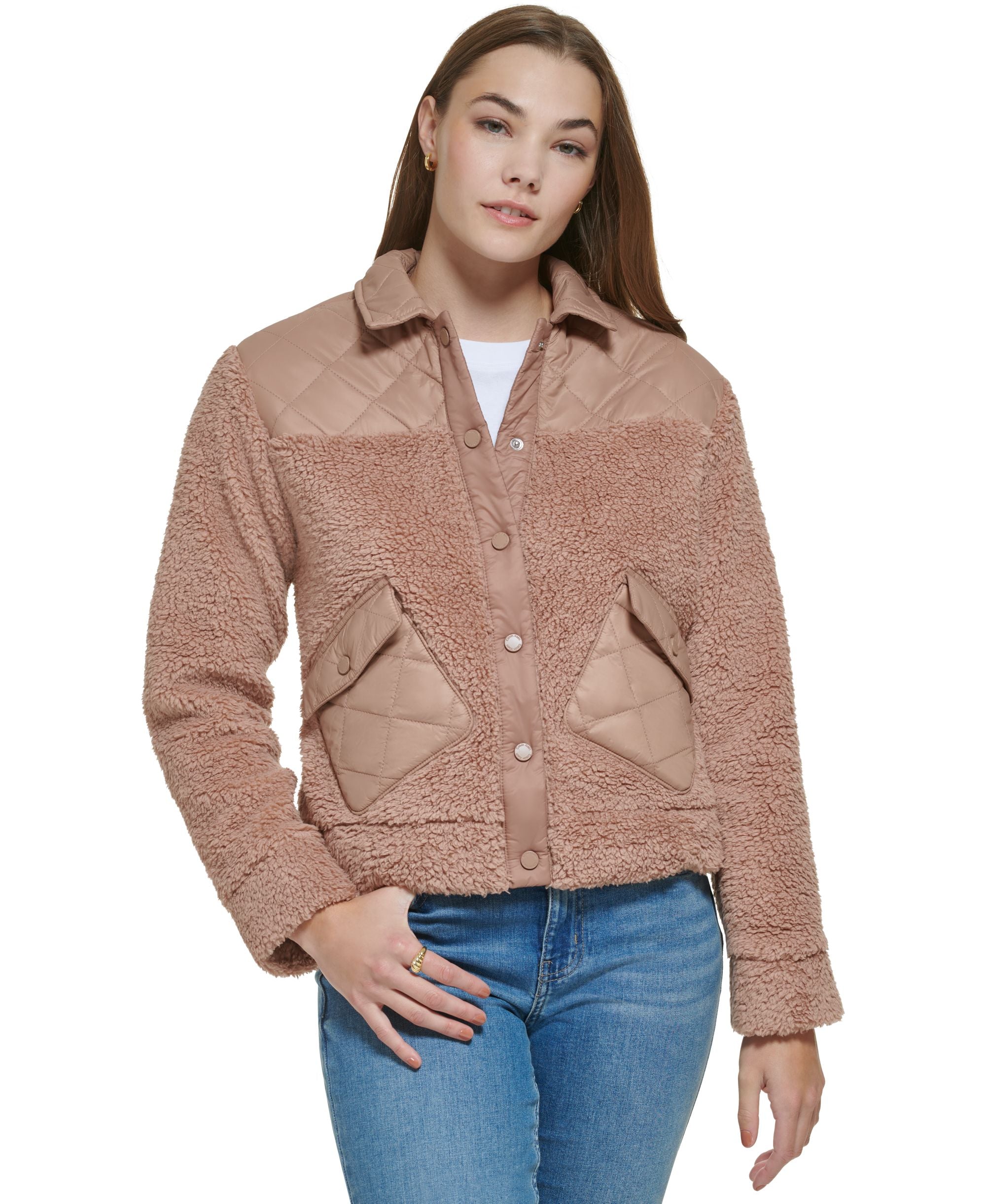 Women's Sherpa Jacket With Quilted Trim