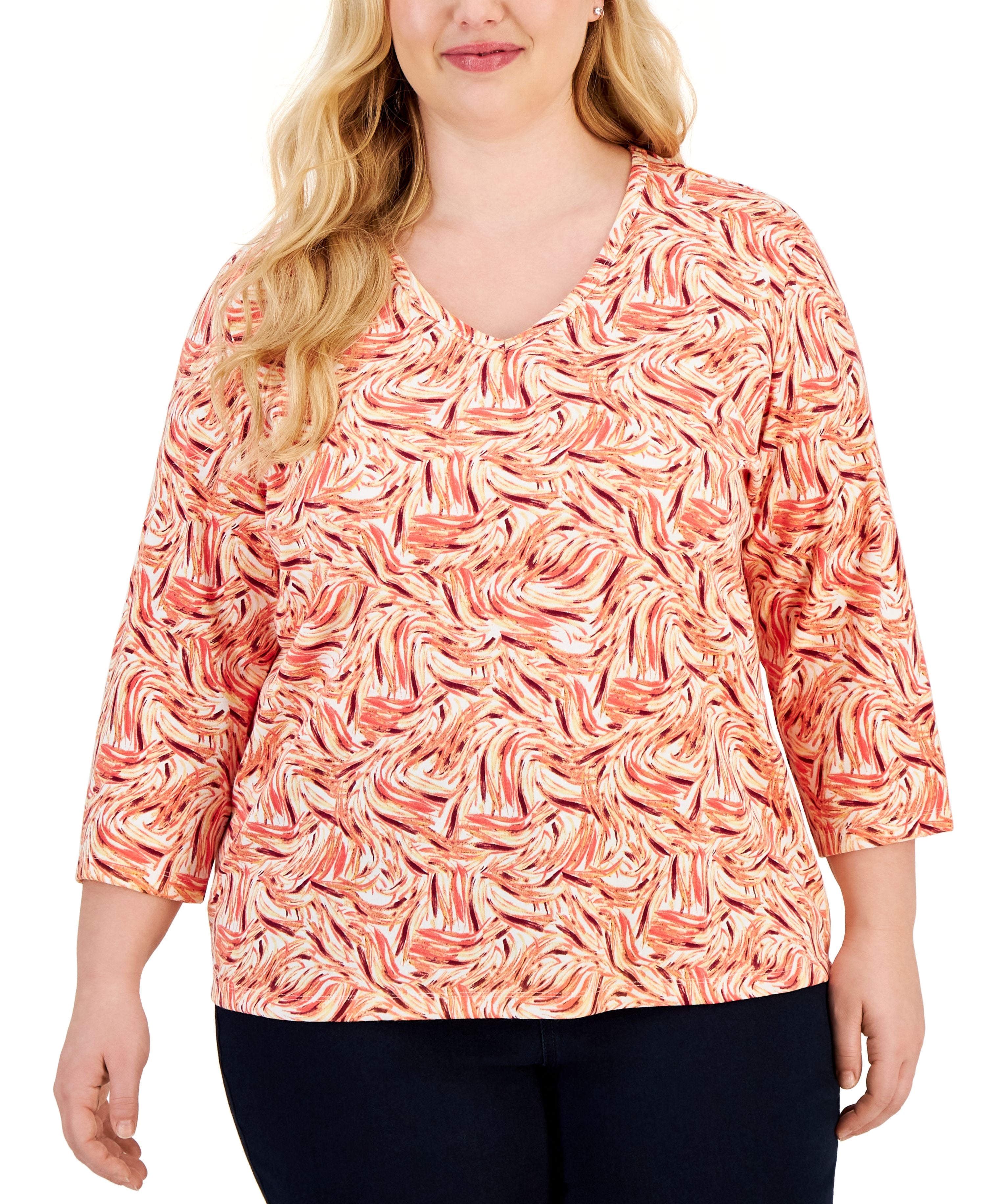 Plus Size V-Neck 3/4-Sleeve Top