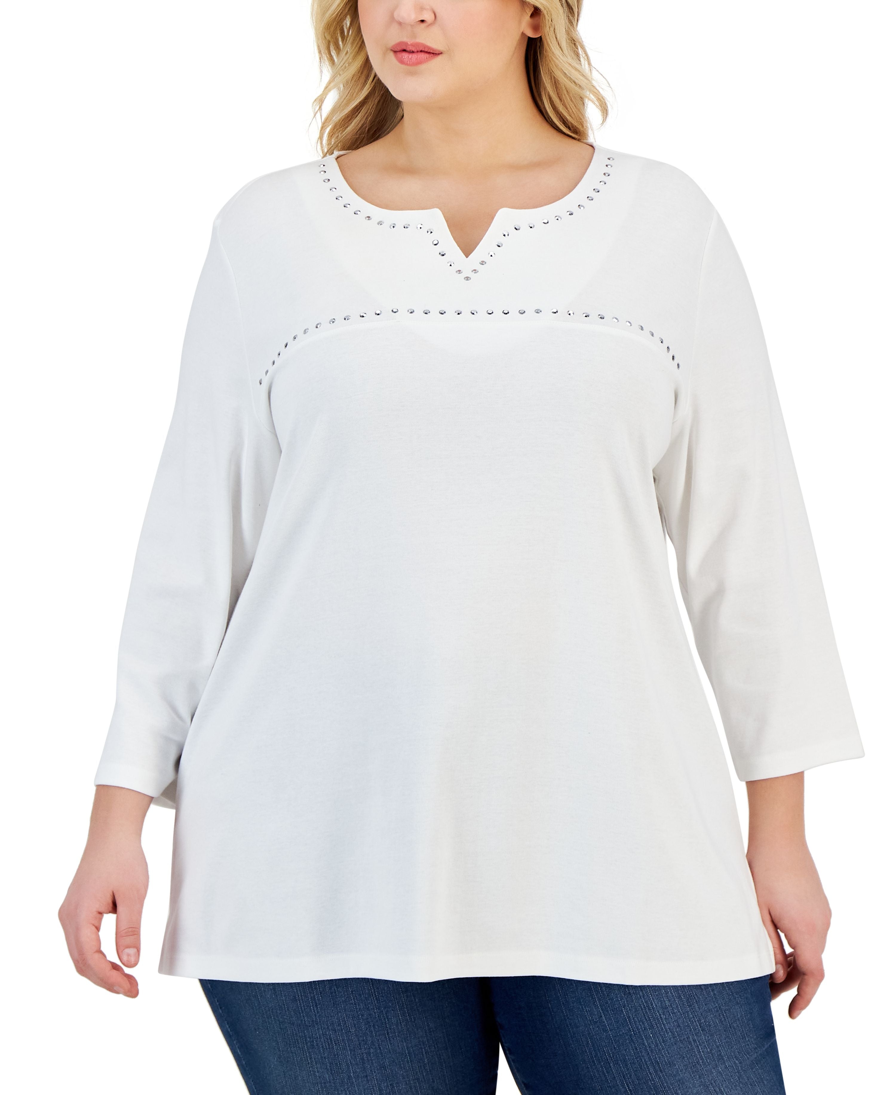 Plus Size Embellished Cotton Tunic