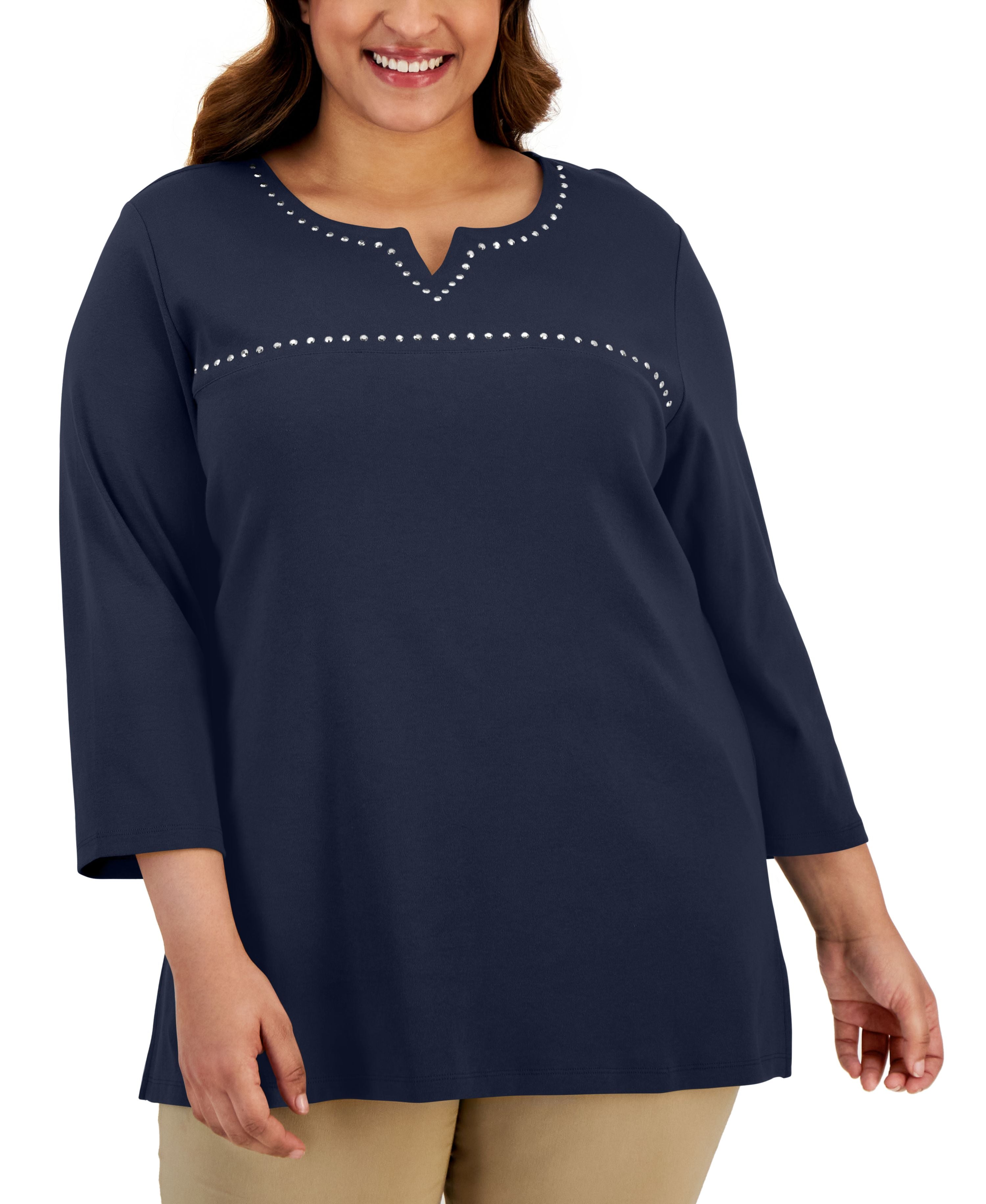 Plus Size Embellished Cotton Tunic