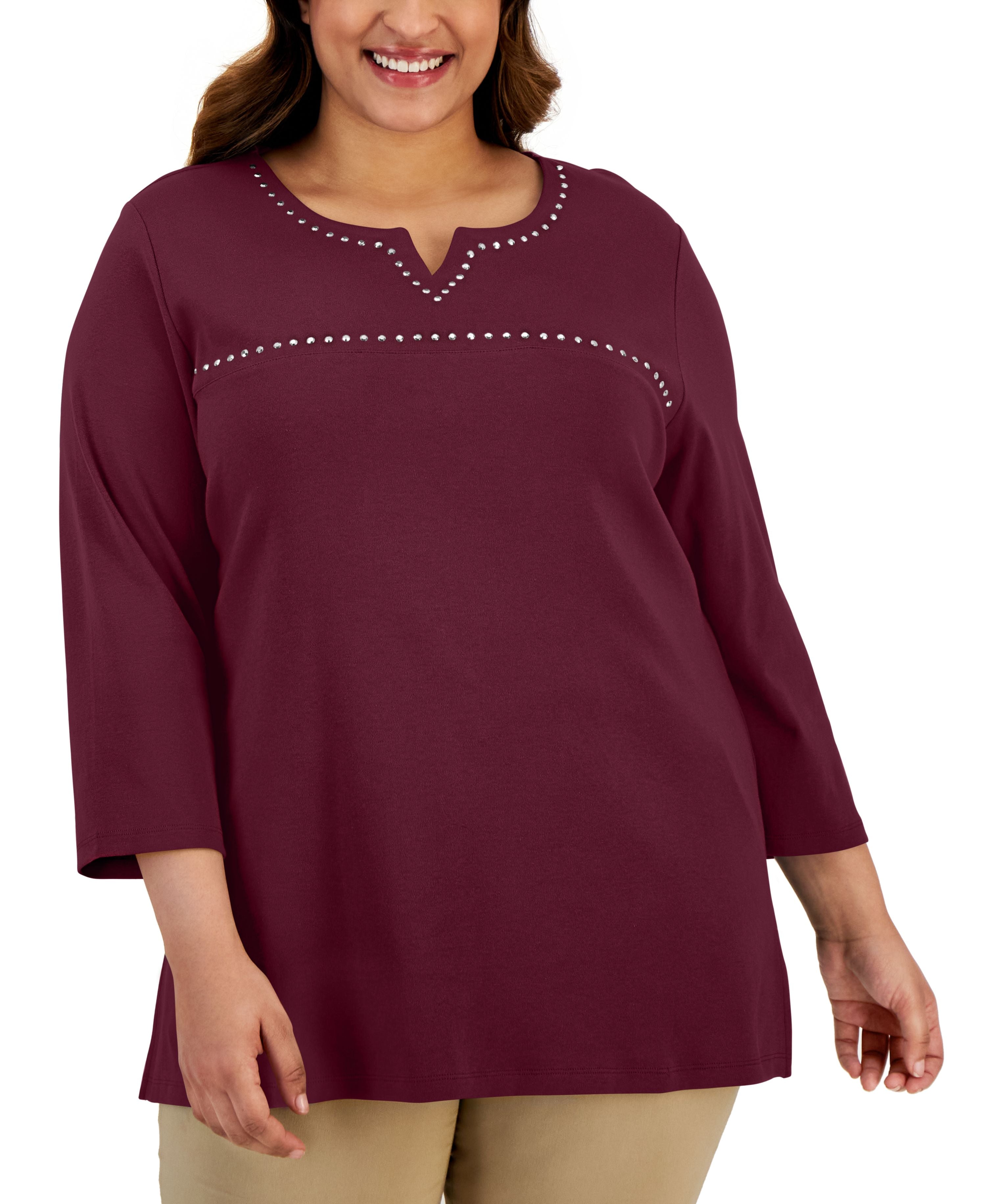 Plus Size Embellished Cotton Tunic