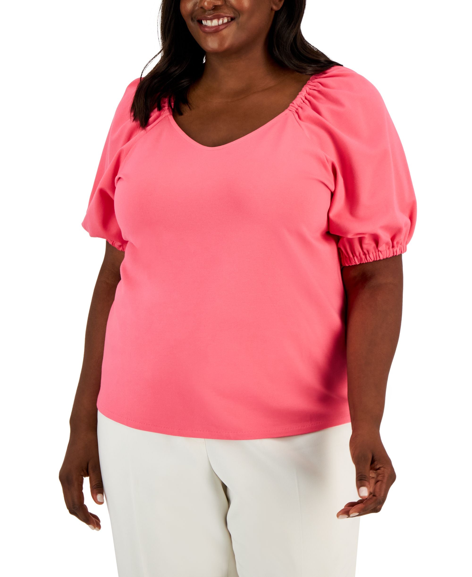 Plus Size Sweetheart-Neck Puff Sleeve Top