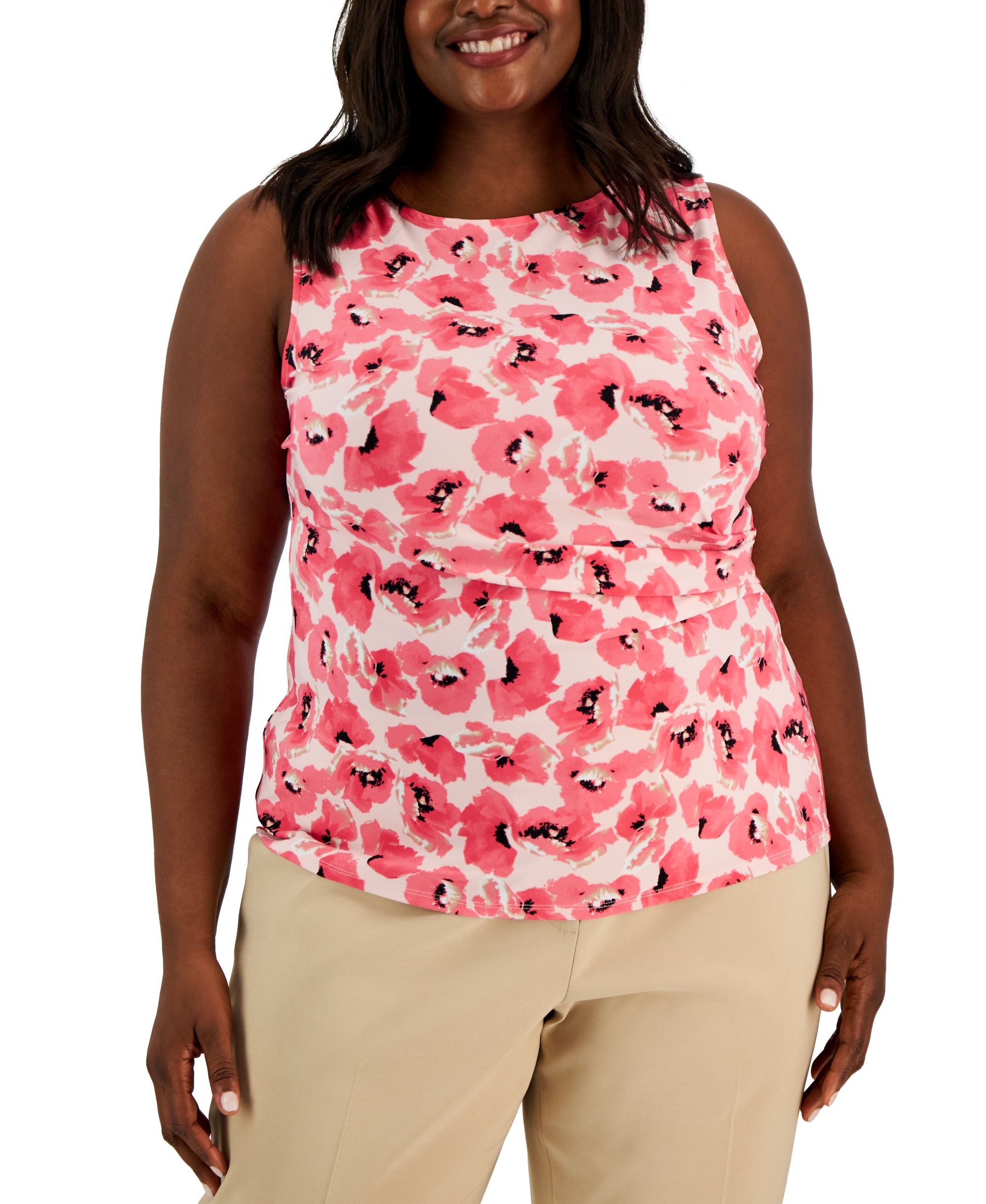 Plus Size Floral Sleeveless Knit Blouse