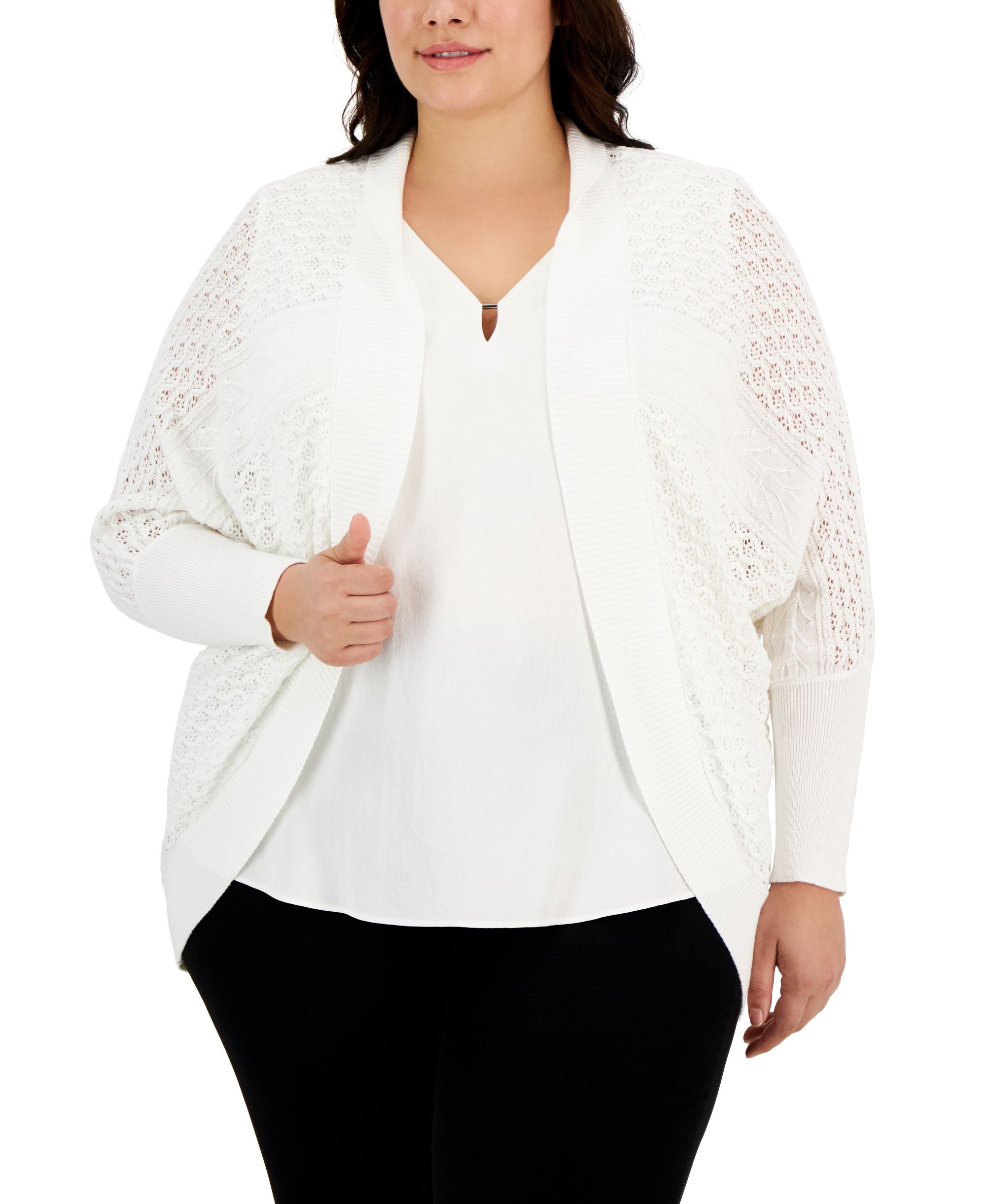 Plus Size Knit Round Cardigan
