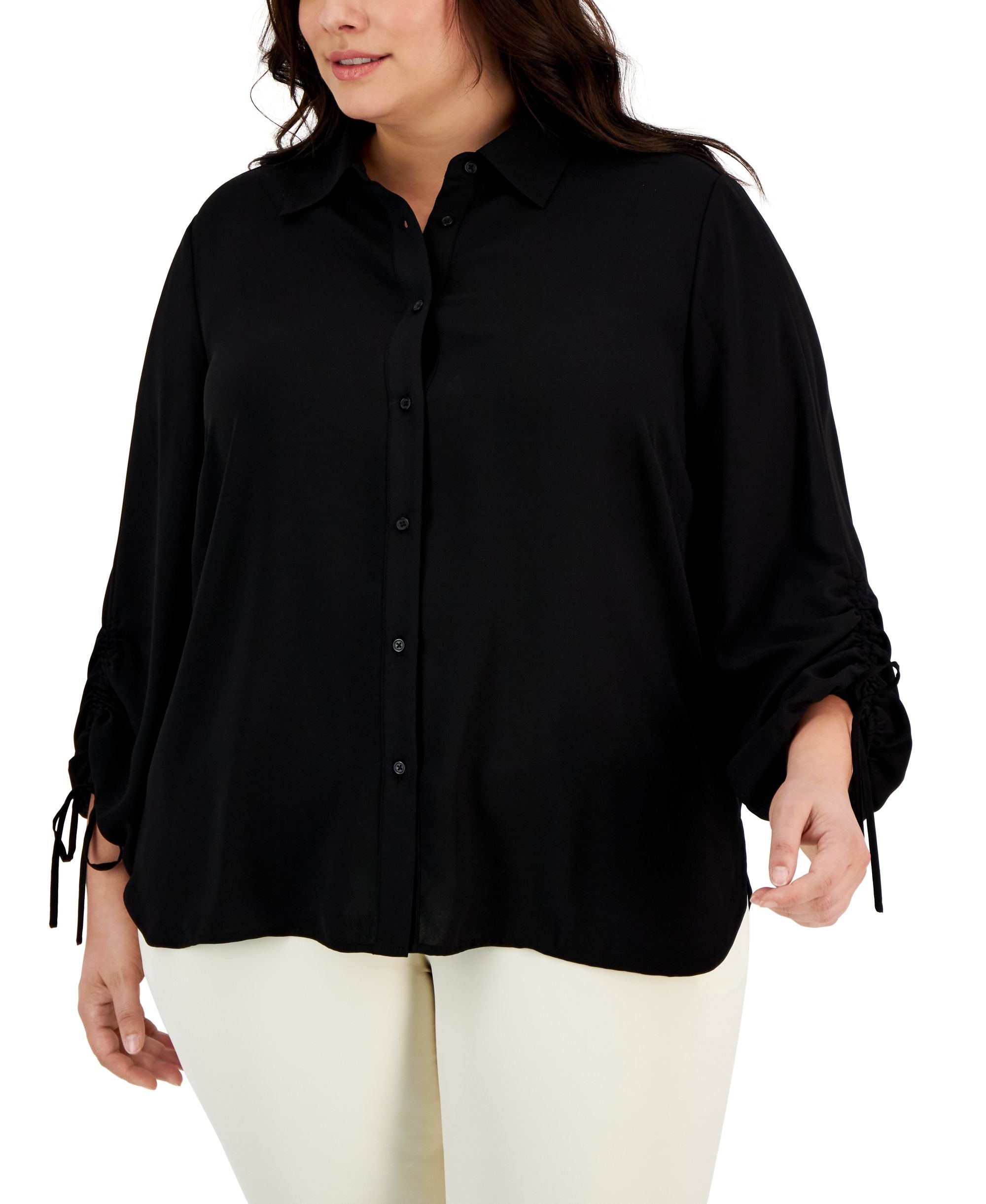 Plus Size Ruched-Sleeve Blouse