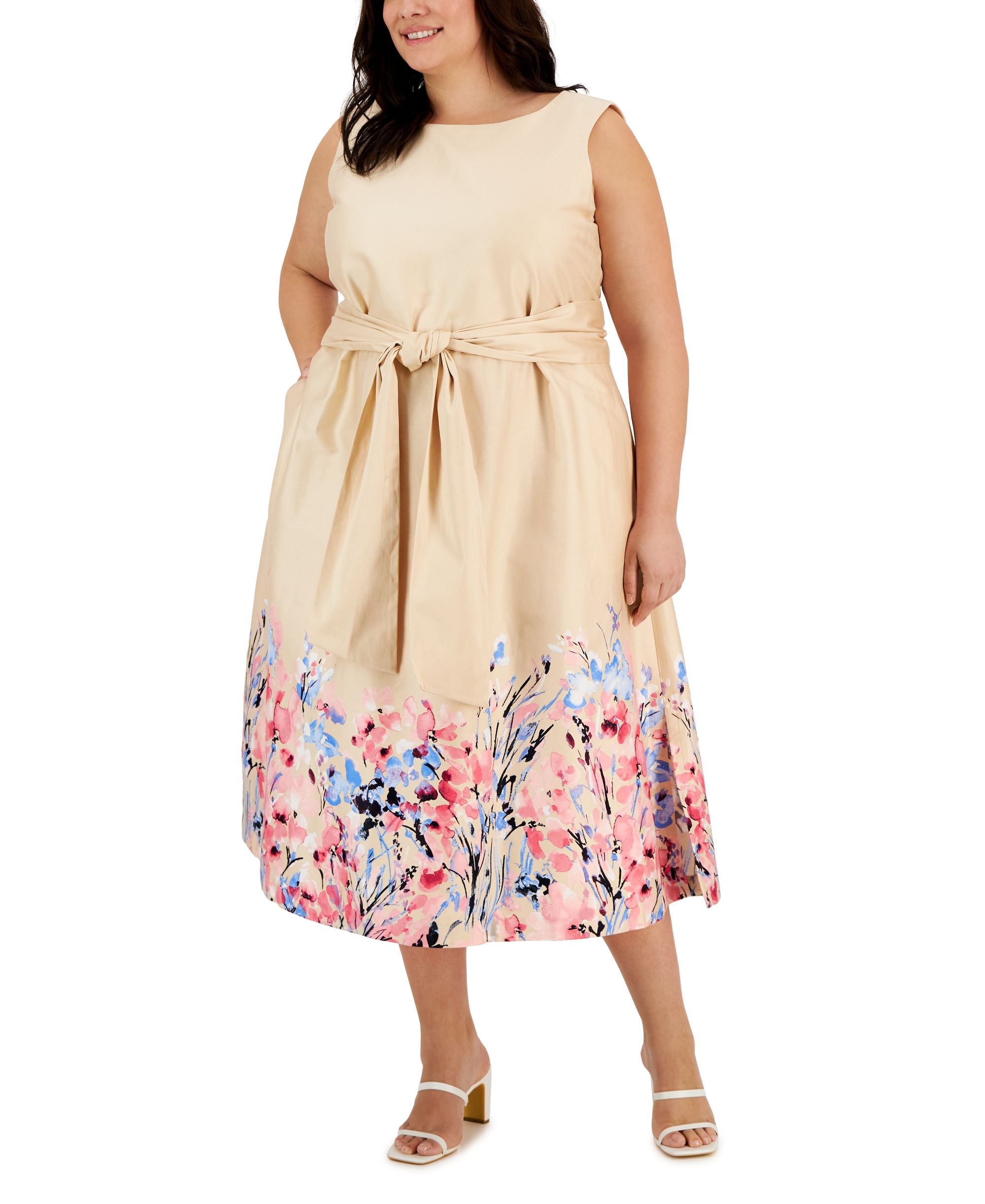 Plus Size Printed Sateen Midi Dress