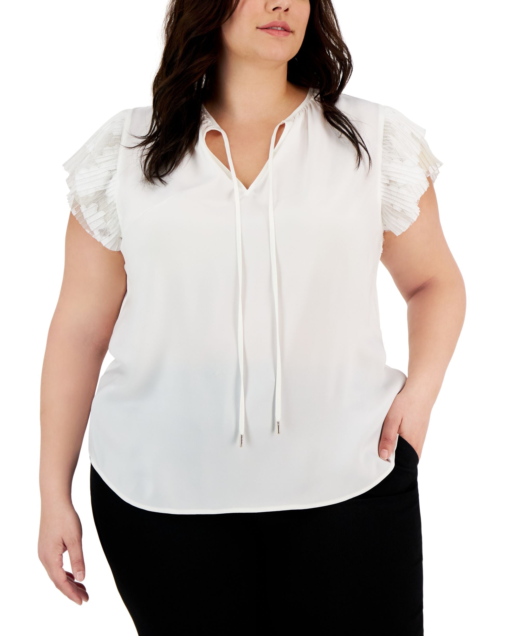 Plus Size Ruffled-Sleeve Tie-Neck Blouse