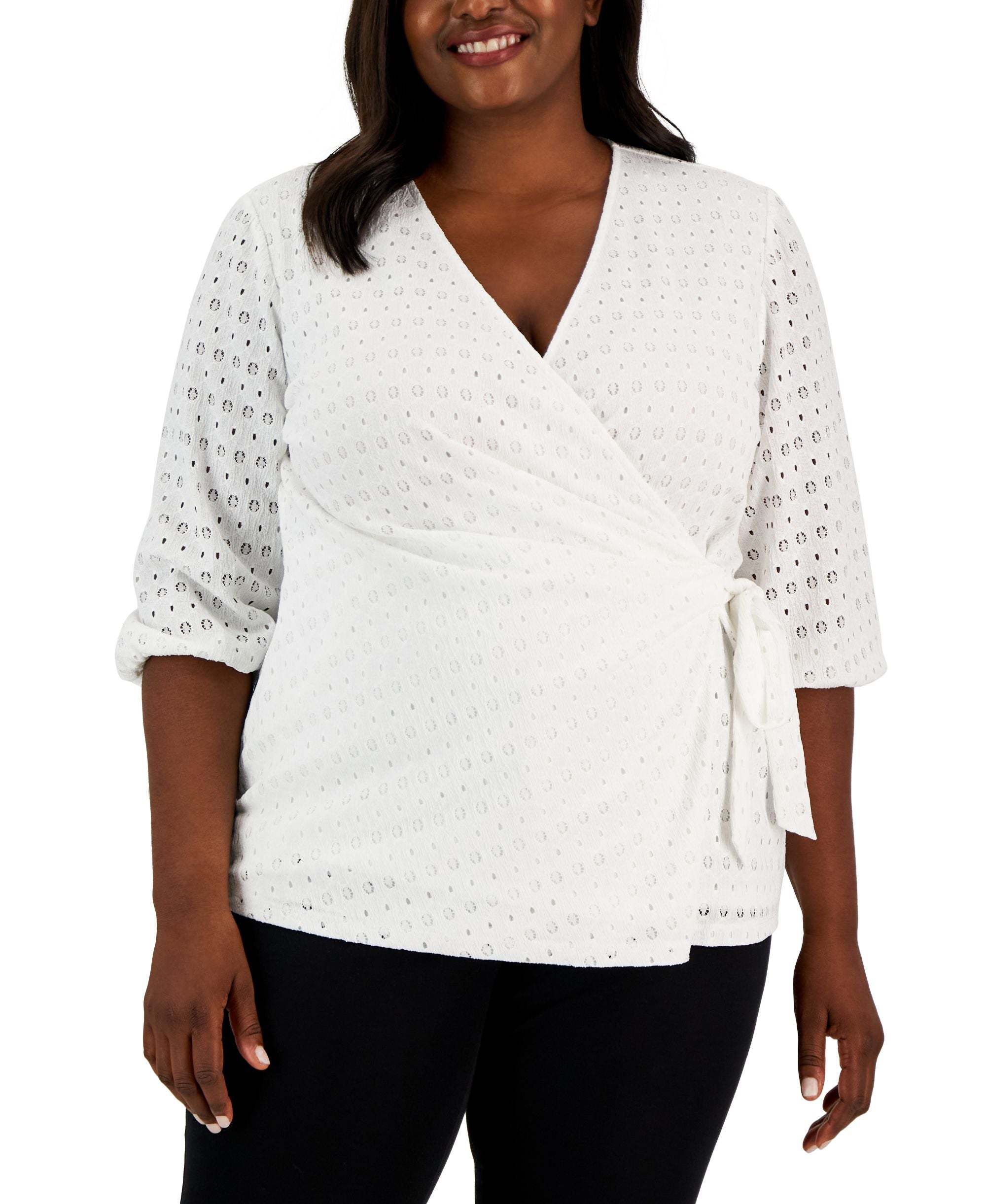 Plus Size Dot Lace Wrap Top
