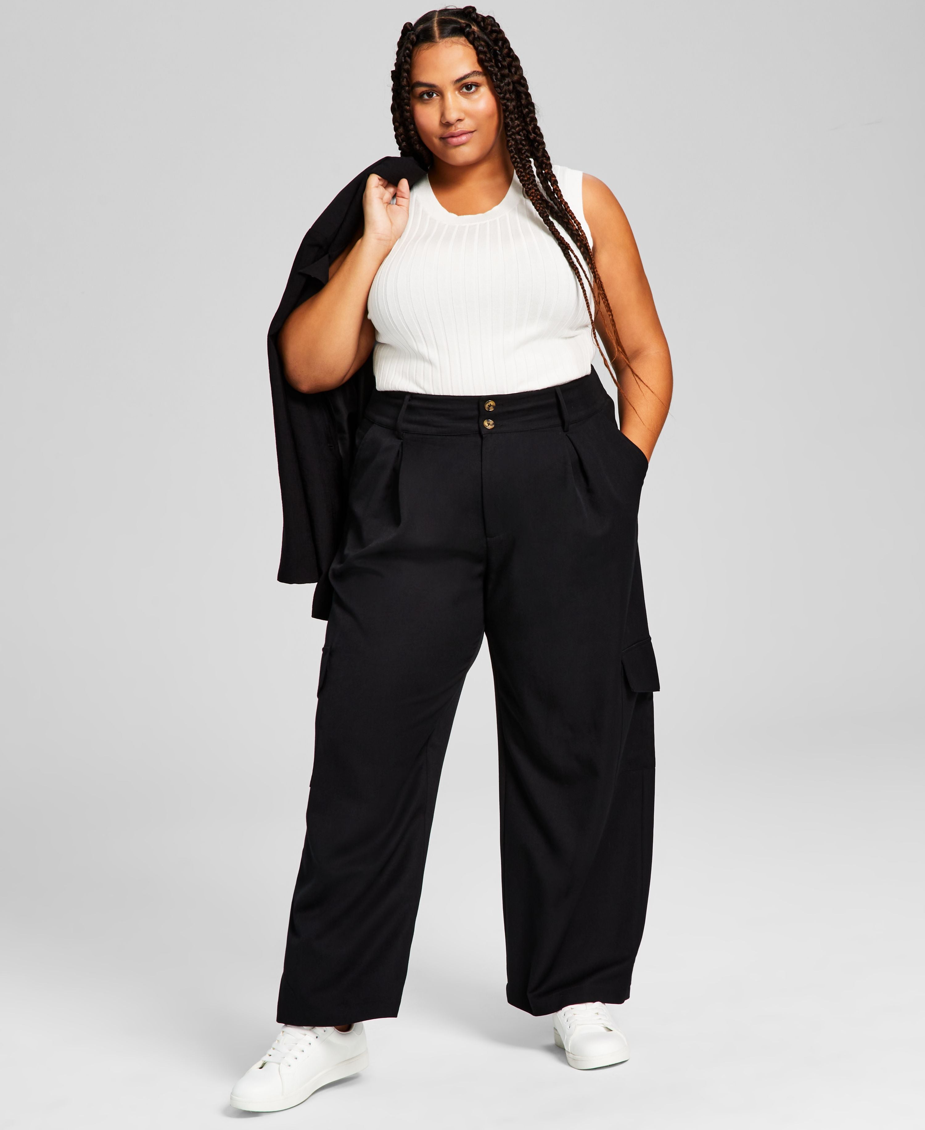 Trendy Plus Size Wide-Leg Pleated Cargo Pants